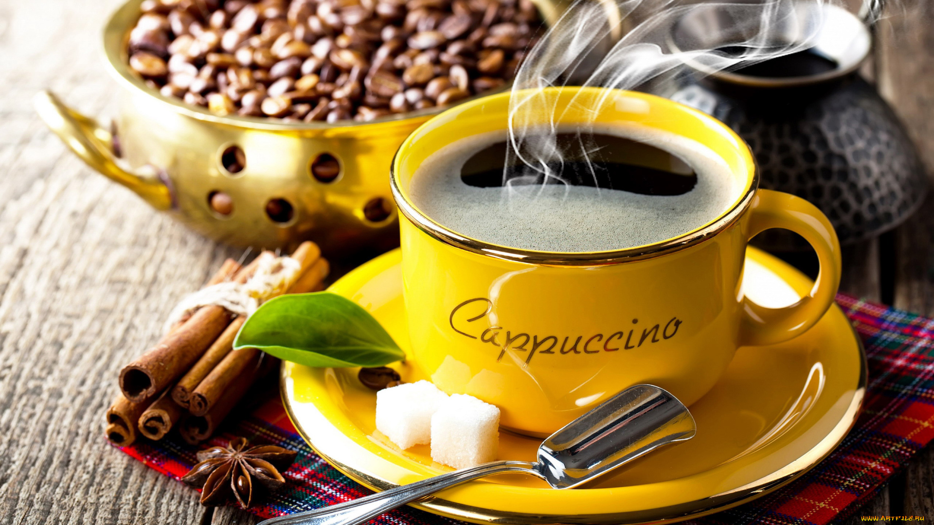 еда, кофе, , кофейные, зёрна, корица, пар