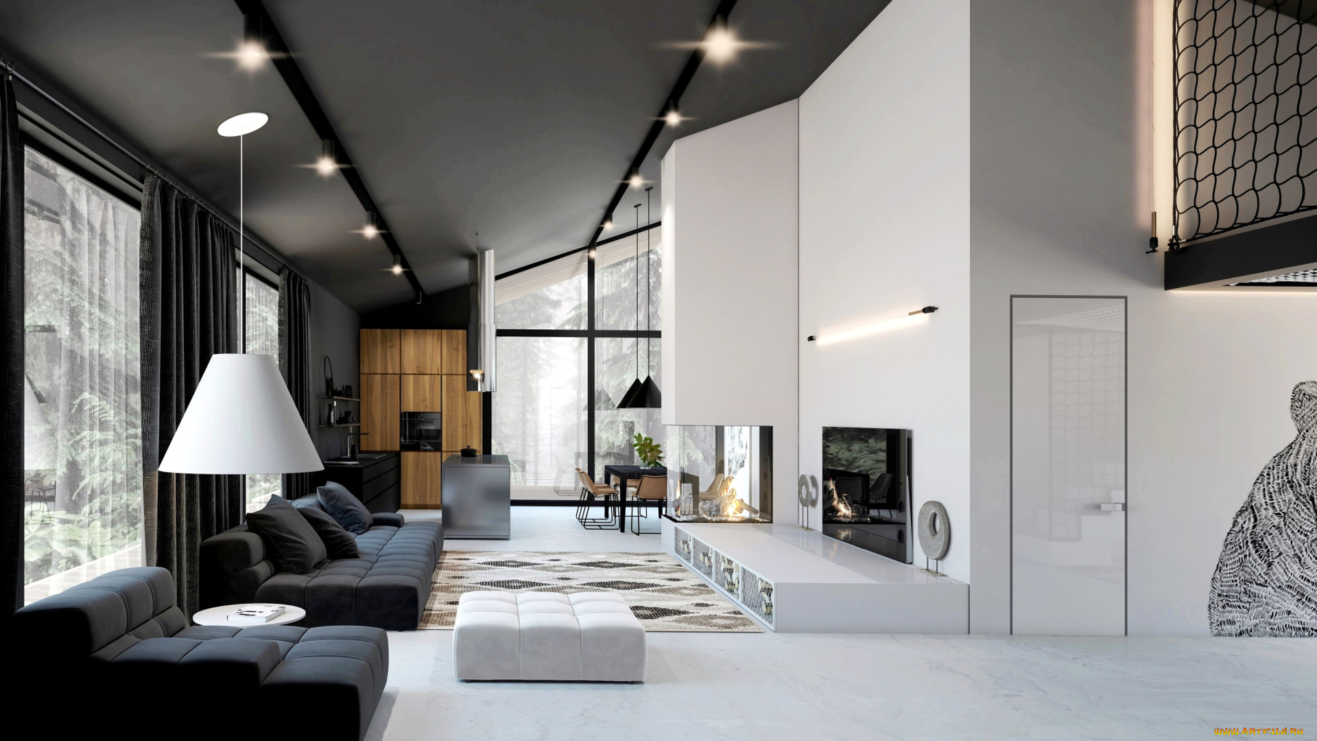 интерьер, гостиная, телевизор, диваны