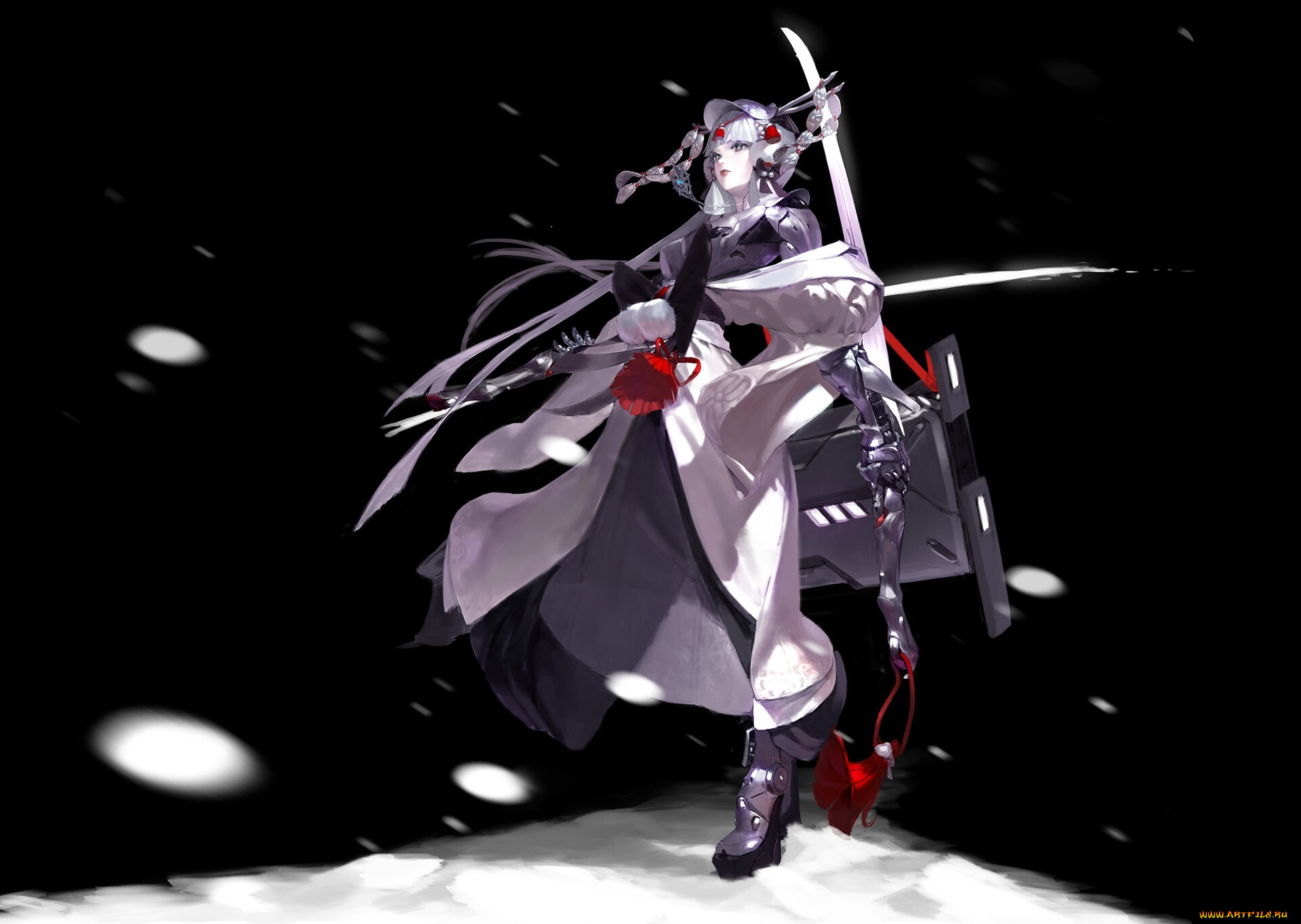 аниме, оружие, , техника, , технологии, девушка, снег