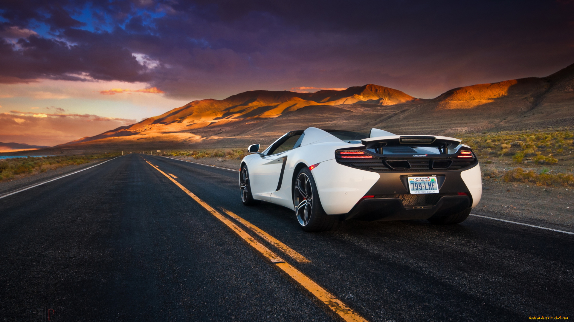 автомобили, mclaren, белый, дорога, горы