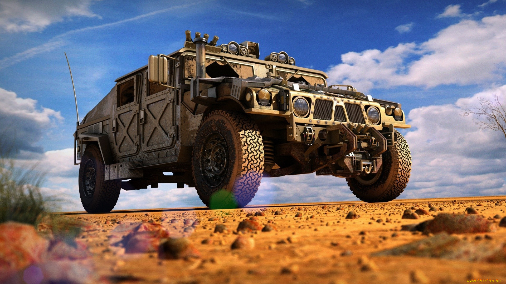 техника, 3d, военный, желтый, песок