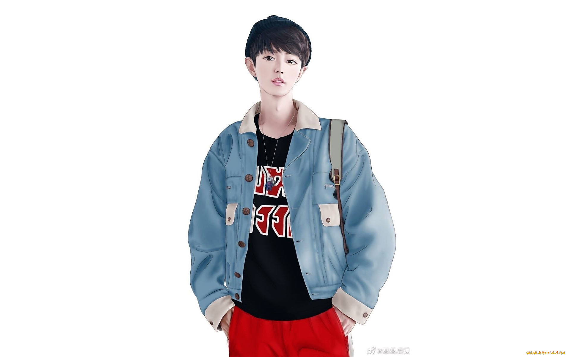 рисованное, люди, сяо, чжань, куртка