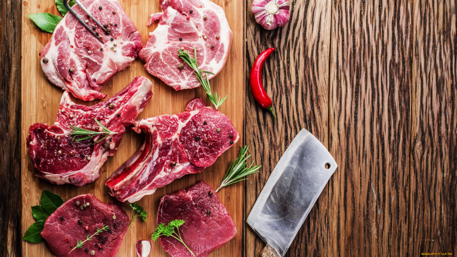 еда, мясные, блюда, свежее, мясо, перчик, розмарин, чеснок