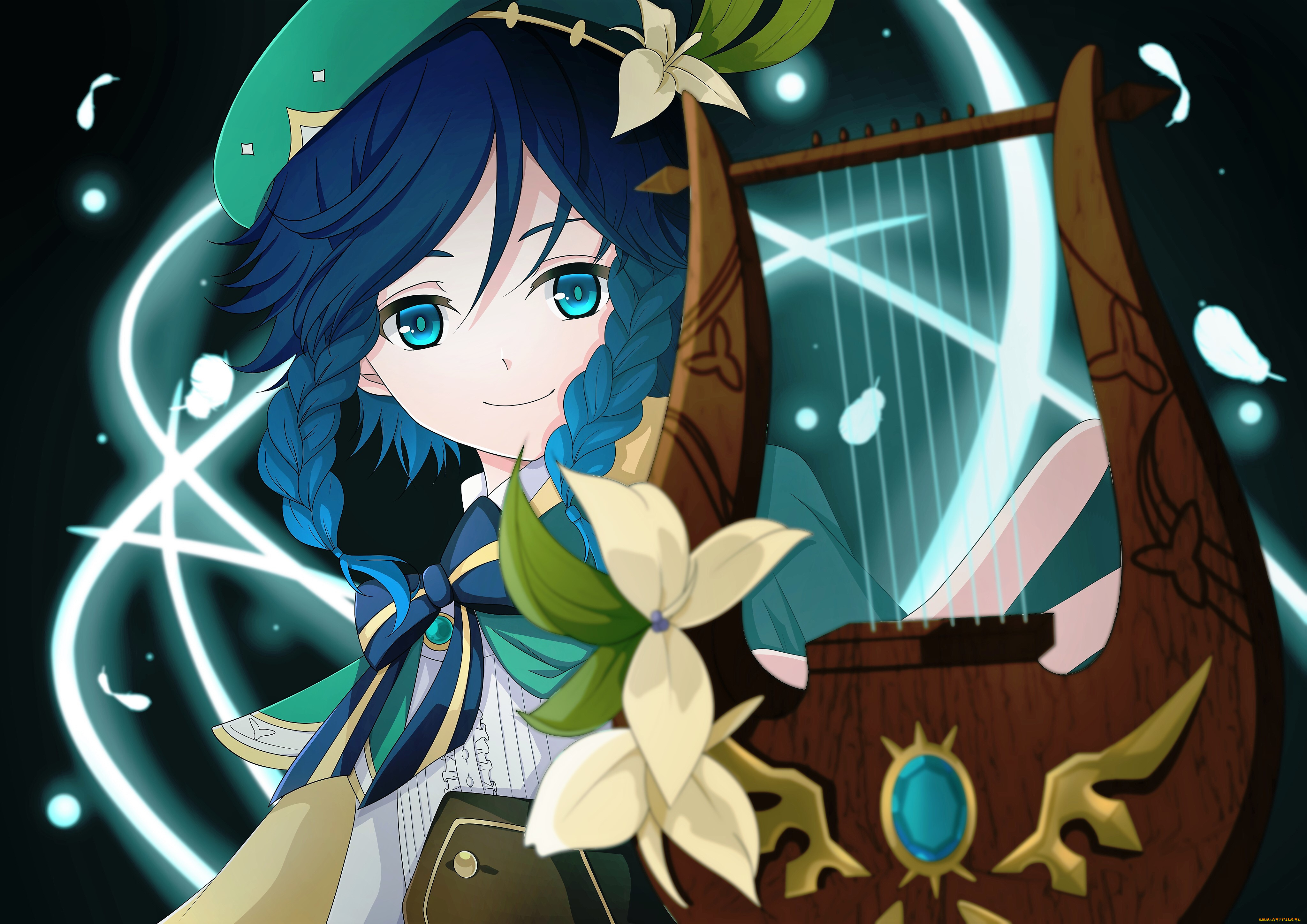 аниме, genshin, impact, девушка, лира