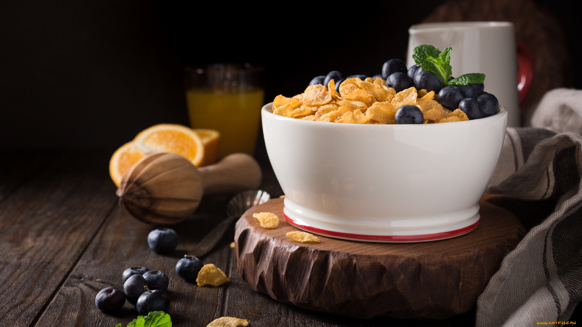 еда, мюсли, , хлопья, мята, хлопья, черника