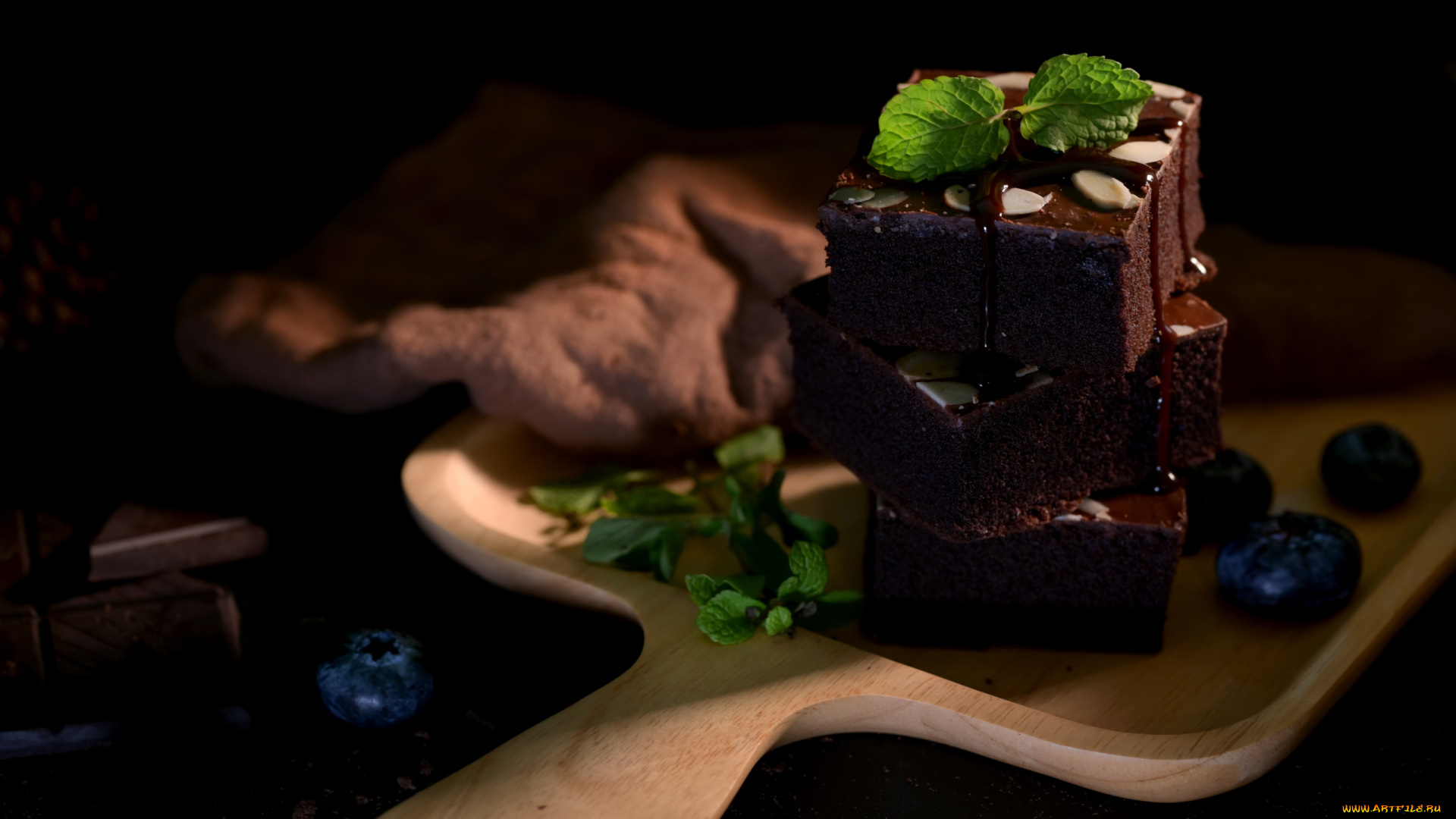 еда, пирожные, , кексы, , печенье, мята, шоколадные, брауни