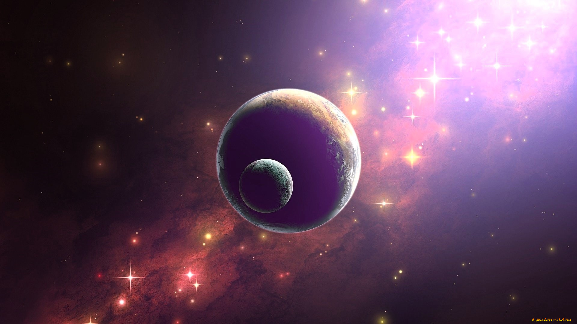 космос, арт, планеты, звезды, туманность
