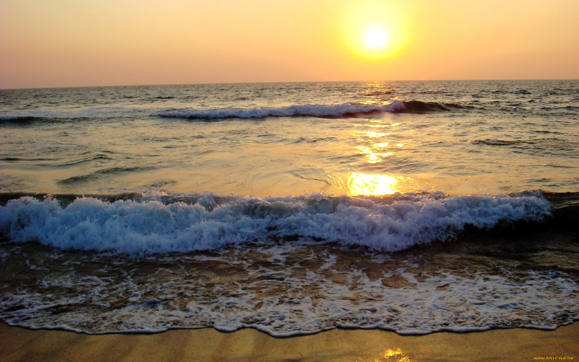 природа, моря, океаны, море, волны, берег, закат, солнце