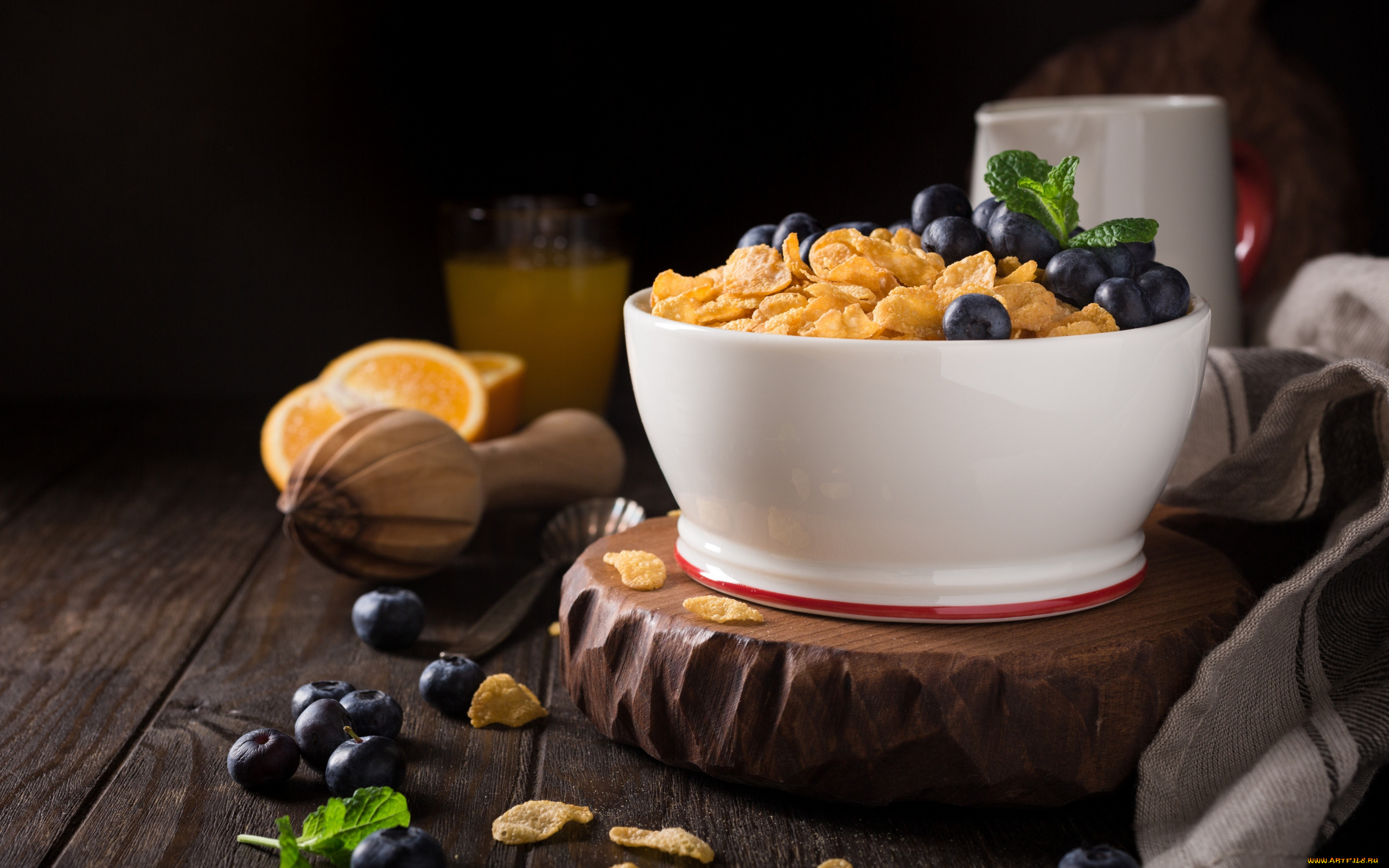 еда, мюсли, , хлопья, мята, хлопья, черника