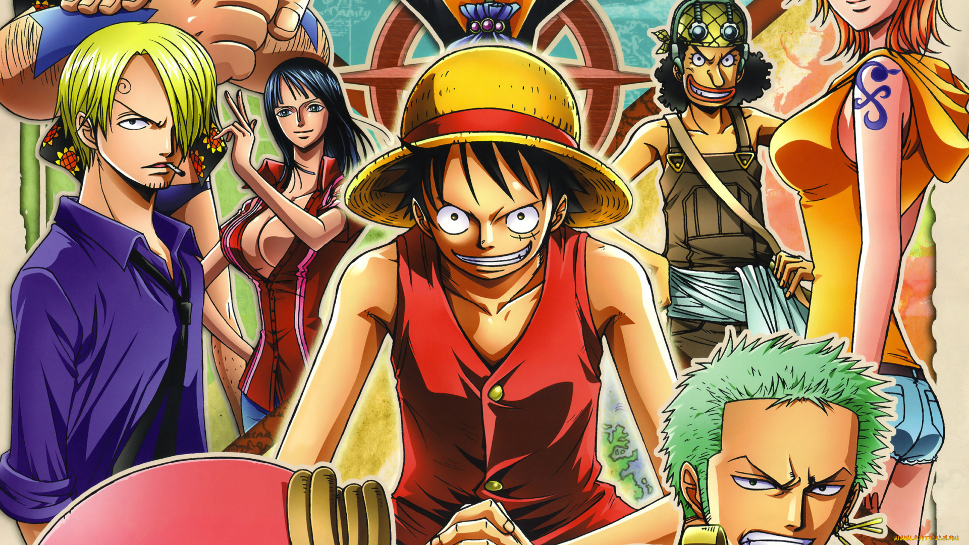 аниме, one, piece, nami, monkey, d, luffy, sanji, roronoa, zoro, usopp, chopper, nico, robin, franky, brook