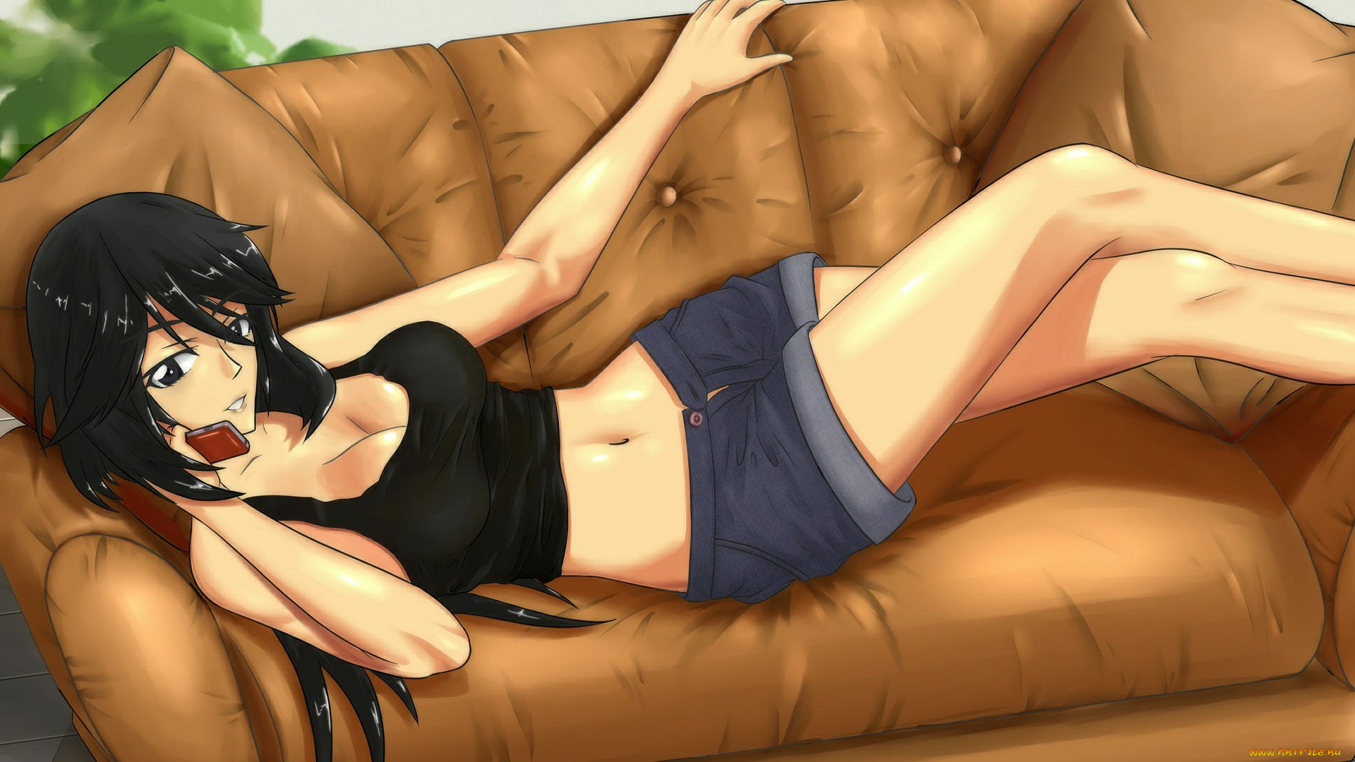 аниме, *unknown, другое, телефон, девушка, диван