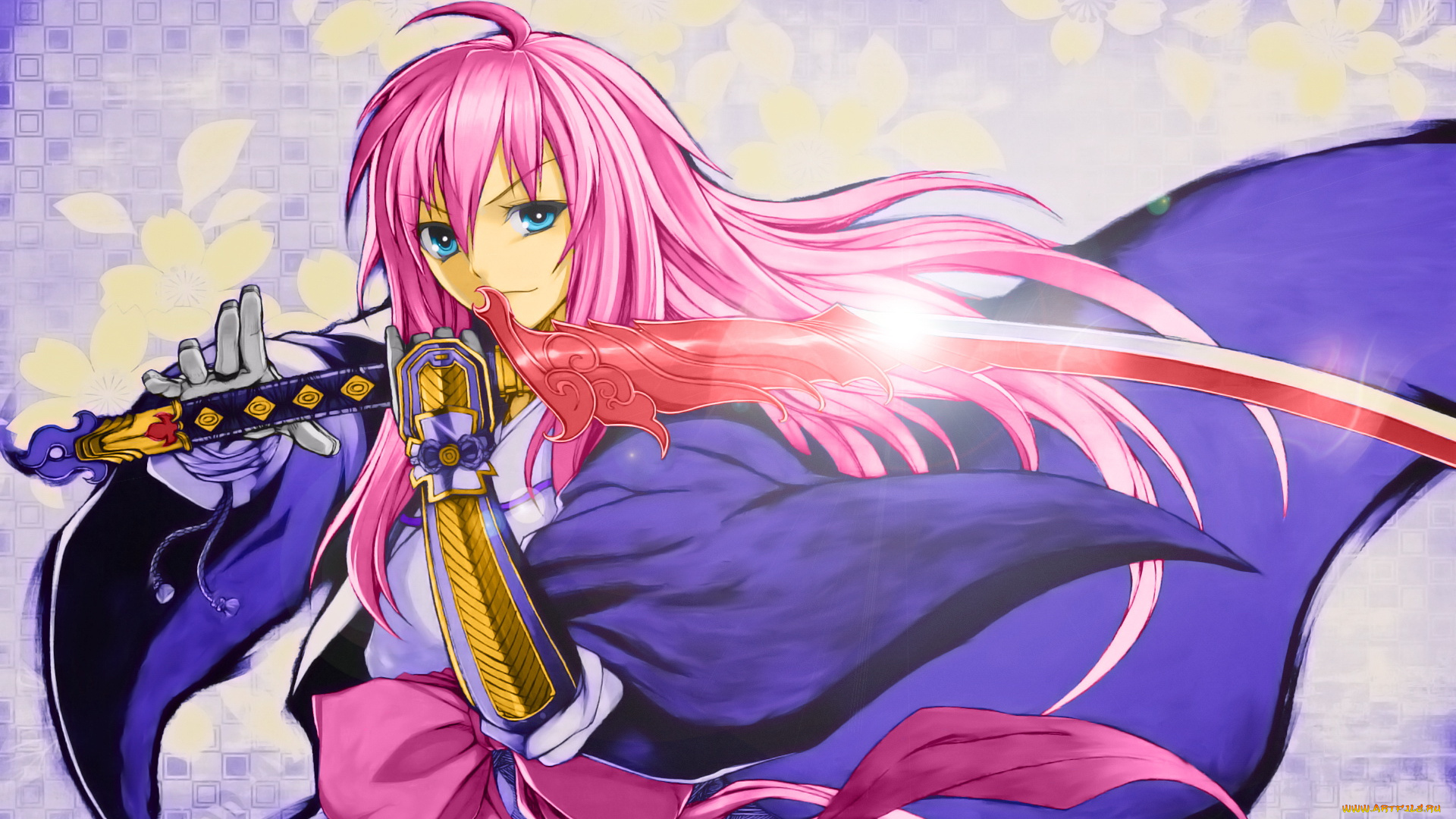 аниме, weapon, blood, technology, девушка, сабля