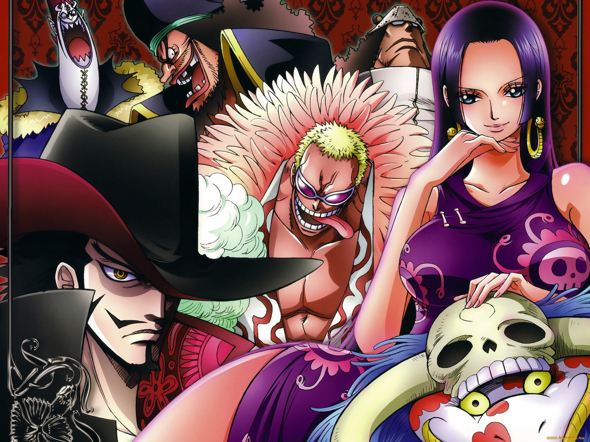 аниме, one, piece, boa, hancock, donquixote, doflamingo, dracule, mihawk, gecko, moria, bartholomew, kuma, marshall, d, teach