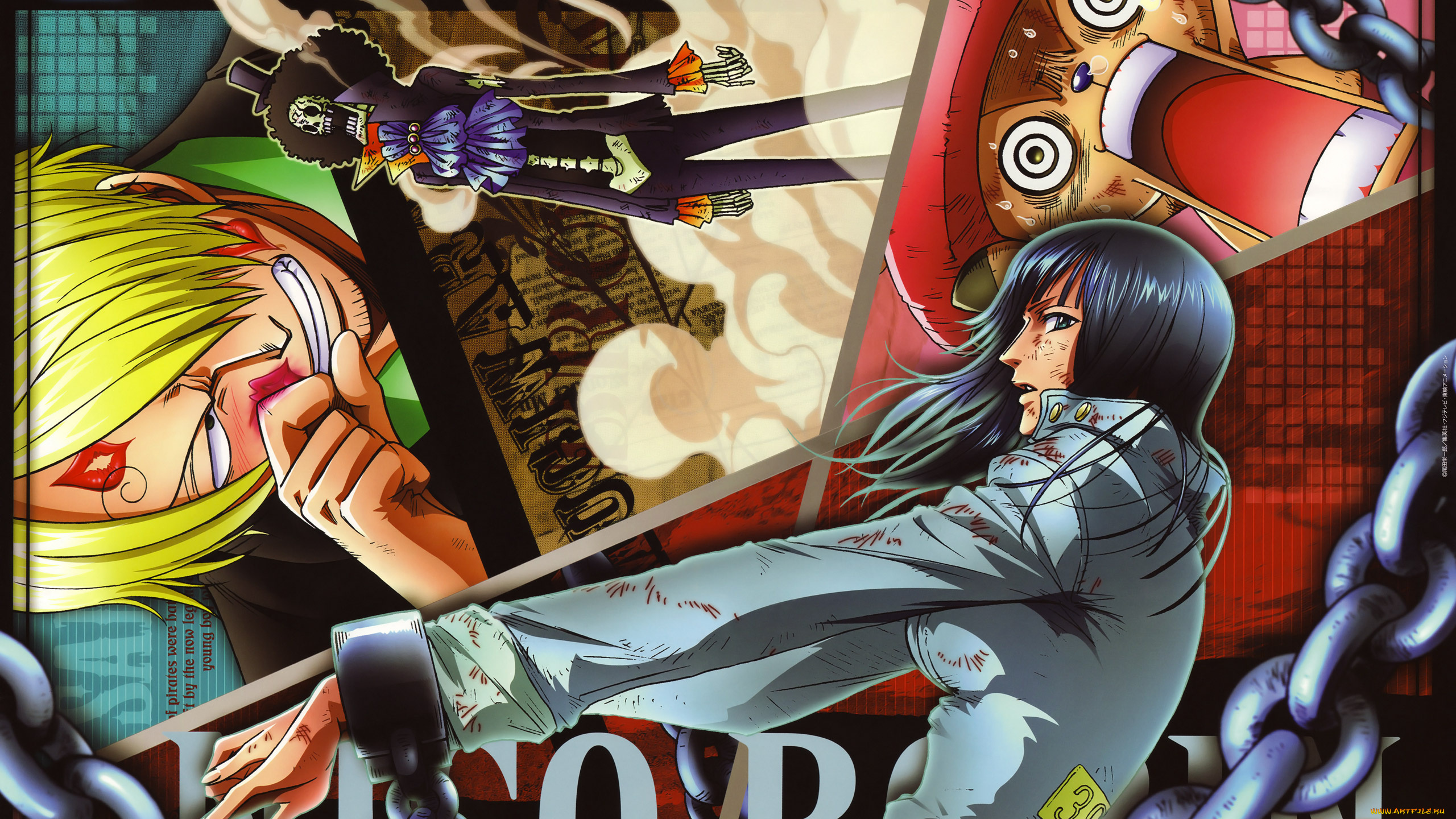 аниме, one, piece, sanji, chopper, nico, robin, brook