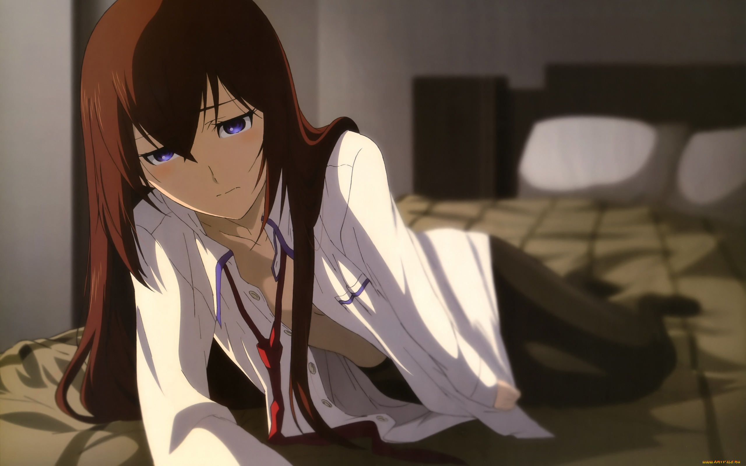 аниме, steins, gate, диван, галстук, девушка