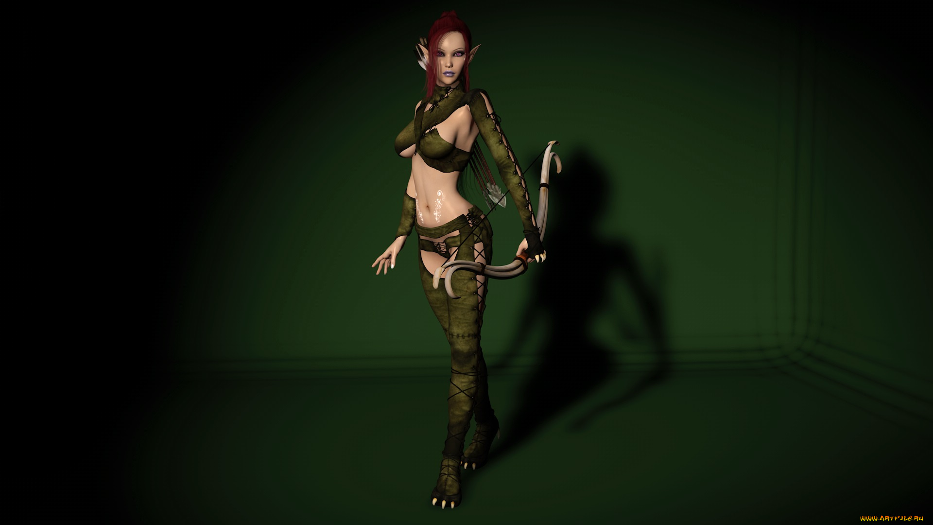 3д, графика, elves, эльфы, эльфийка, лук