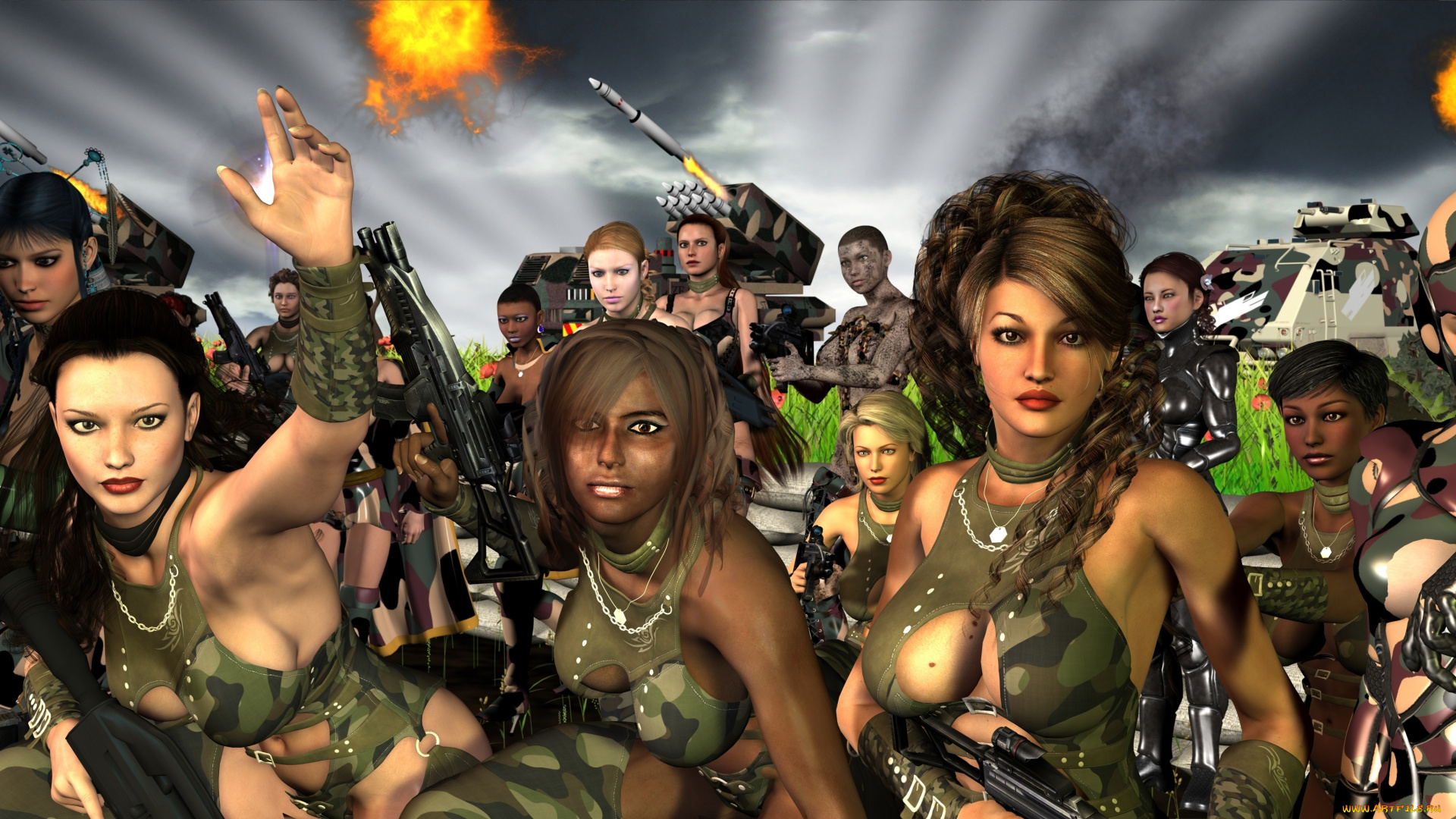 3д, графика, fantasy, фантазия, оружие, девушки