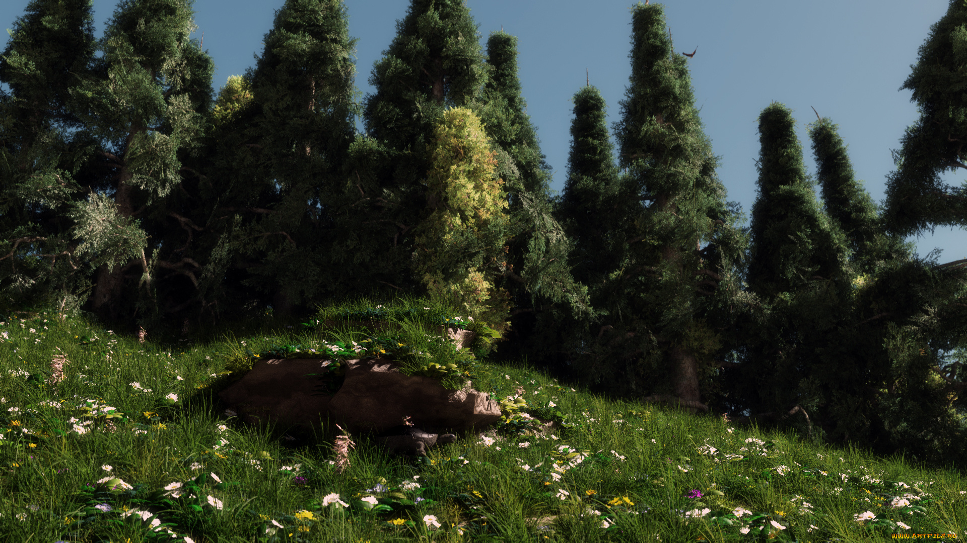 3д, графика, nature, landscape, природа, цветы, деревья