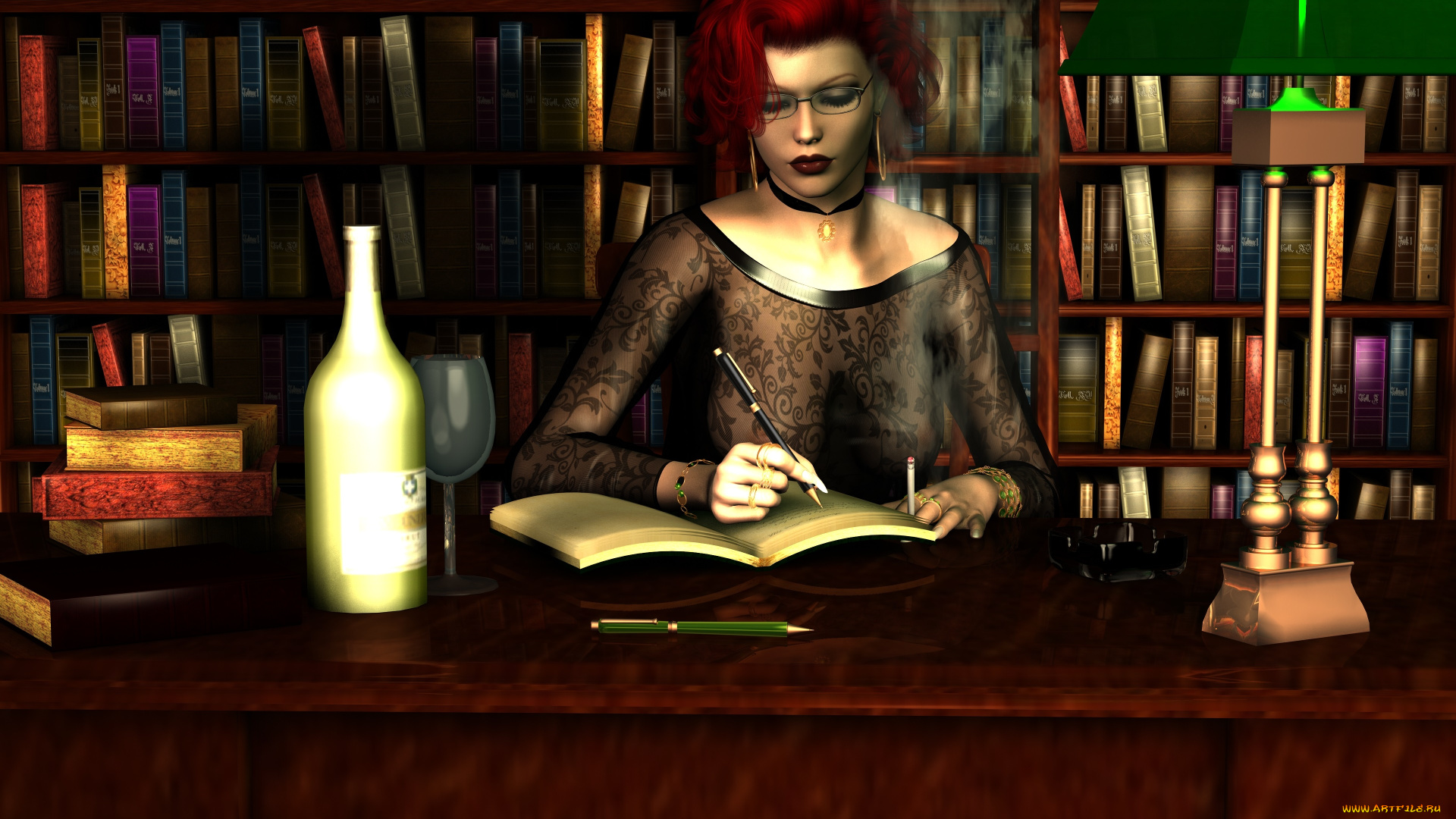 3д, графика, people, люди, книги, стол, девушка