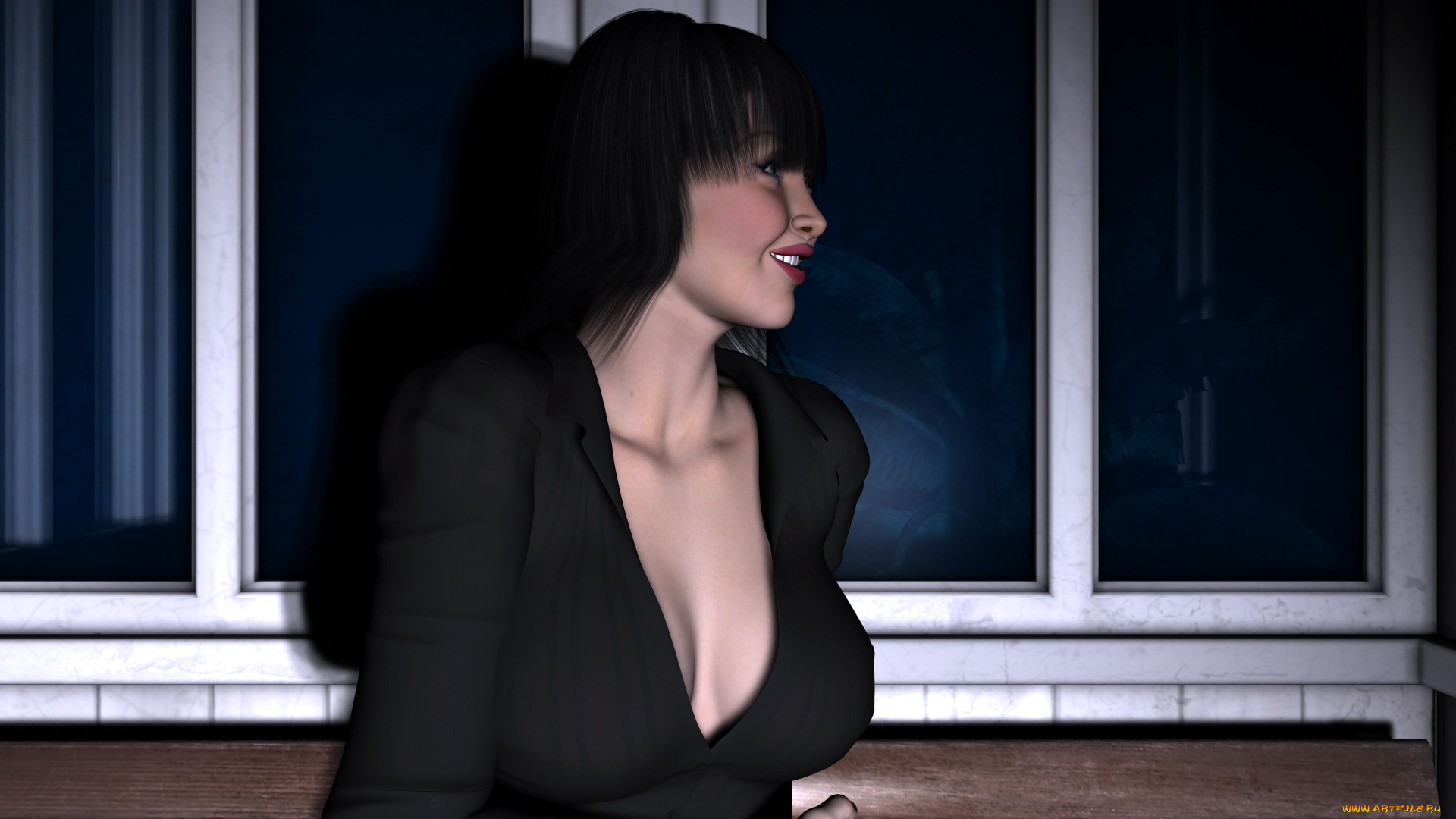 3д, графика, people, люди, окно, девушка, взгляд