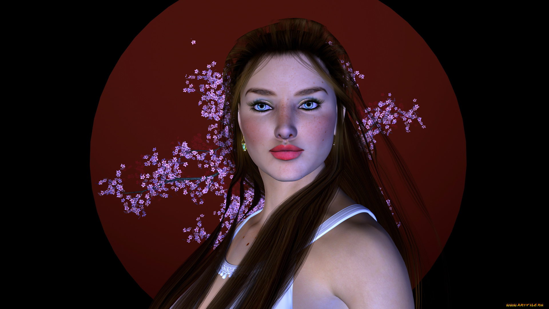 3д, графика, people, люди, сакура, взгляд, девушка