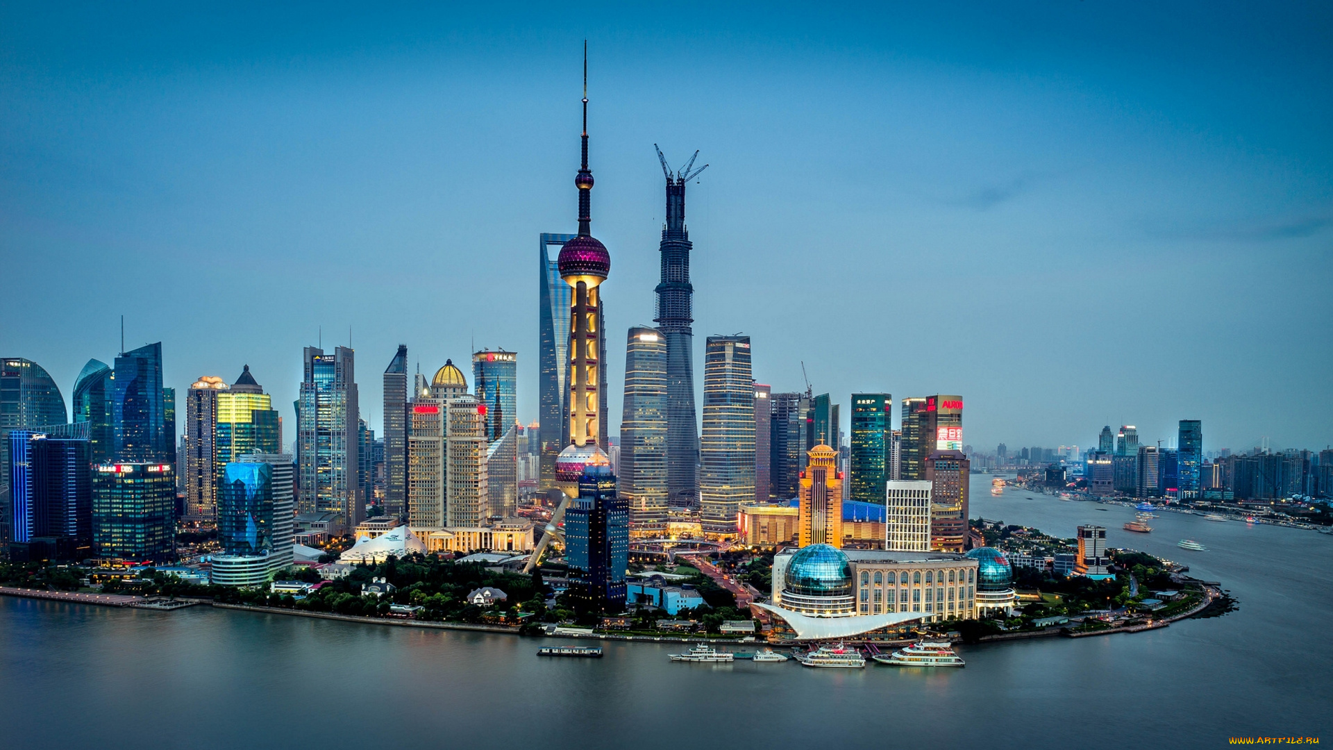 hongkou, shanghai, china, города, шанхай, китай, остров, хункоу, небоскрёбы, здания, ночной, город, река