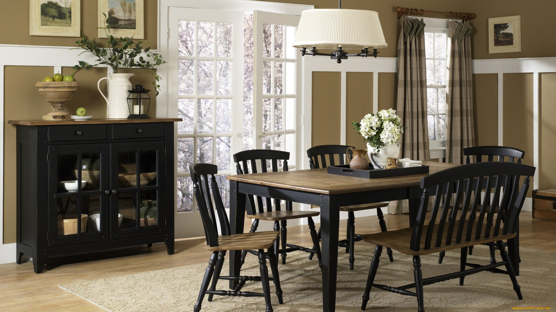 интерьер, столовая, стулья, цветы, ваза, стол