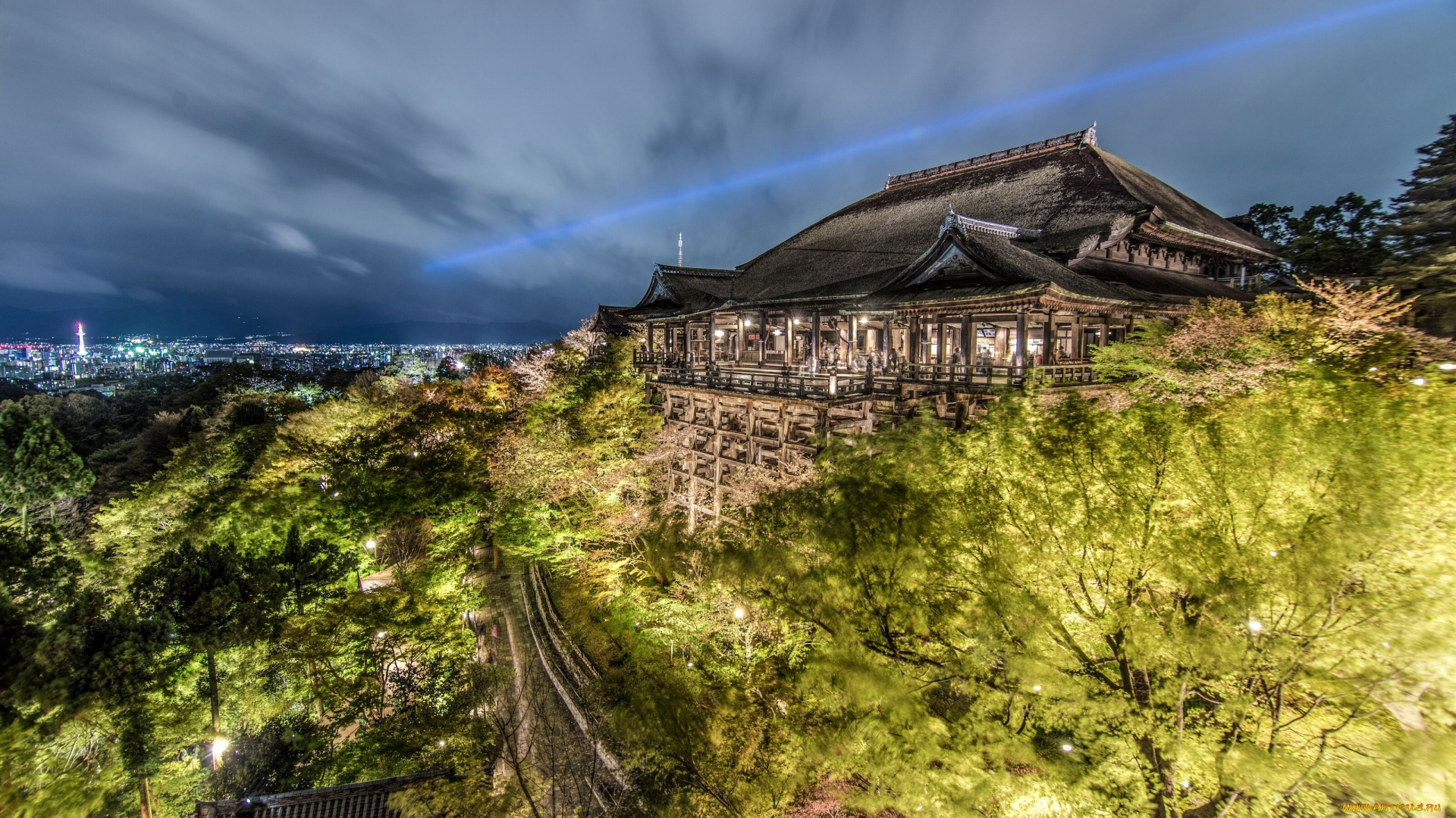 kiyomizu, dera, temple, kyoto, japan, города, буддистские, другие, храмы, hdr, деревья, панорама, ночной, город, kiyomizu-dera, киёмидзу-дэра, киото, Япония, храм