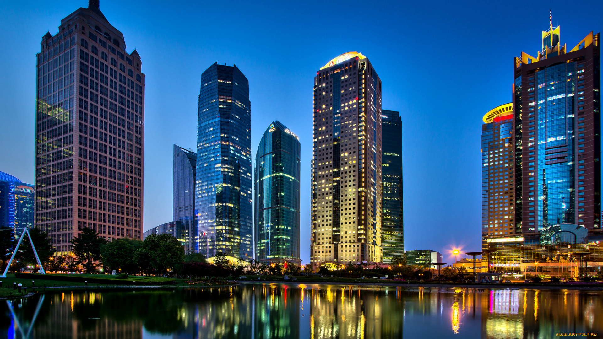 lujiazui, shanghai, china, города, шанхай, китай, здания, небоскрёбы, отражение, ночной, город, река, хуанпу, huangpu, river