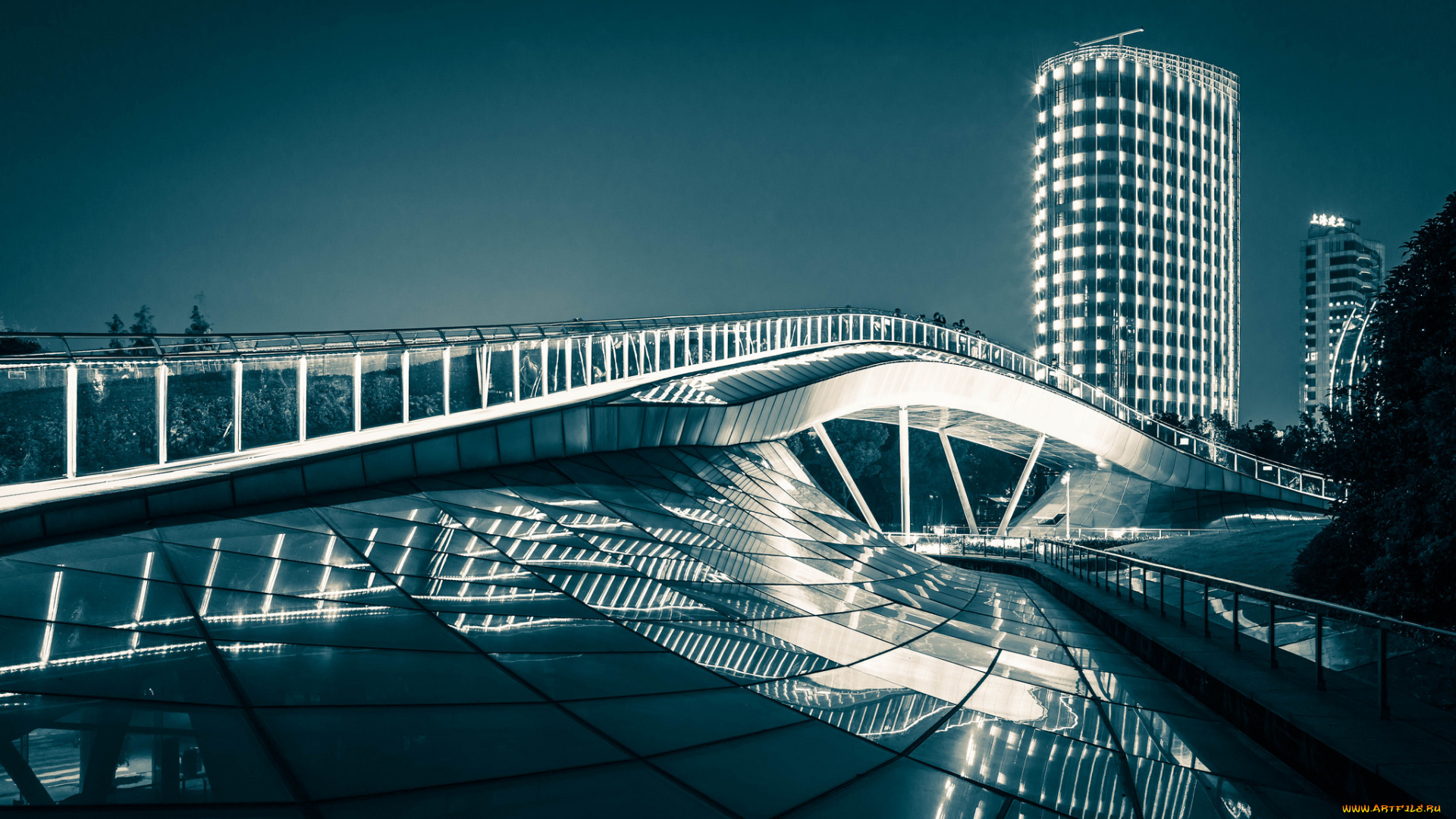 rainbow, bridge, lujiazui, shanghai, china, города, шанхай, китай, мост, отражение