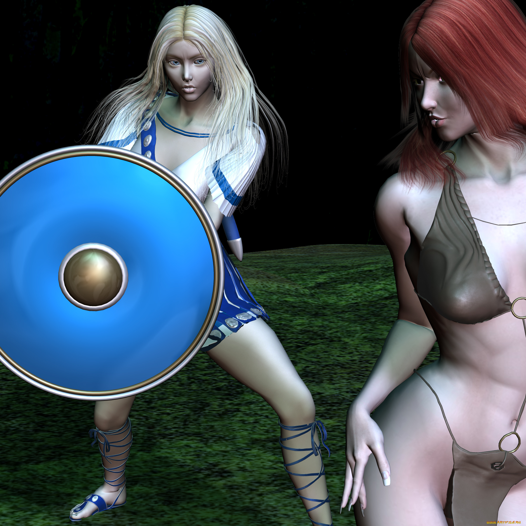 3д, графика, fantasy, фантазия, девушки, щит