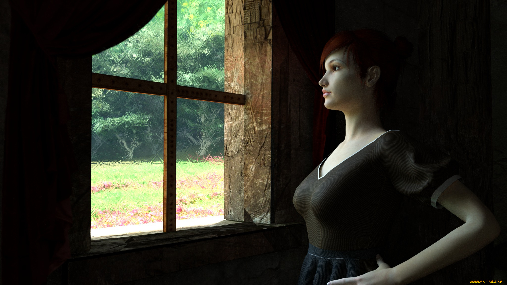 3д, графика, people, люди, девушка, окно