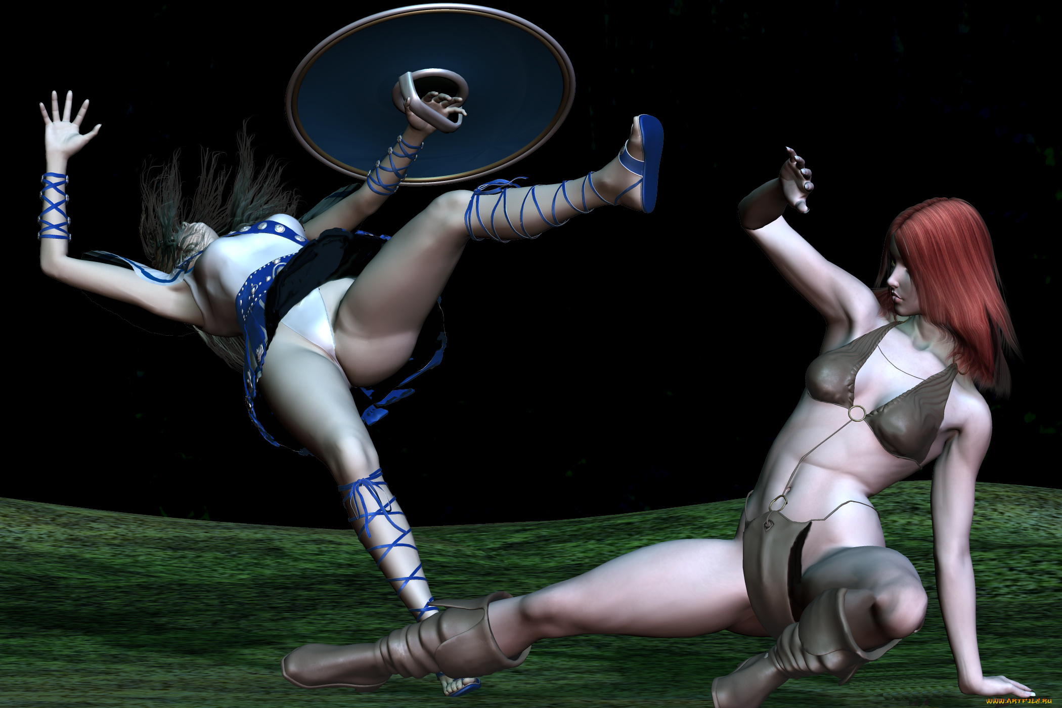 3д, графика, fantasy, фантазия, драка, девушки