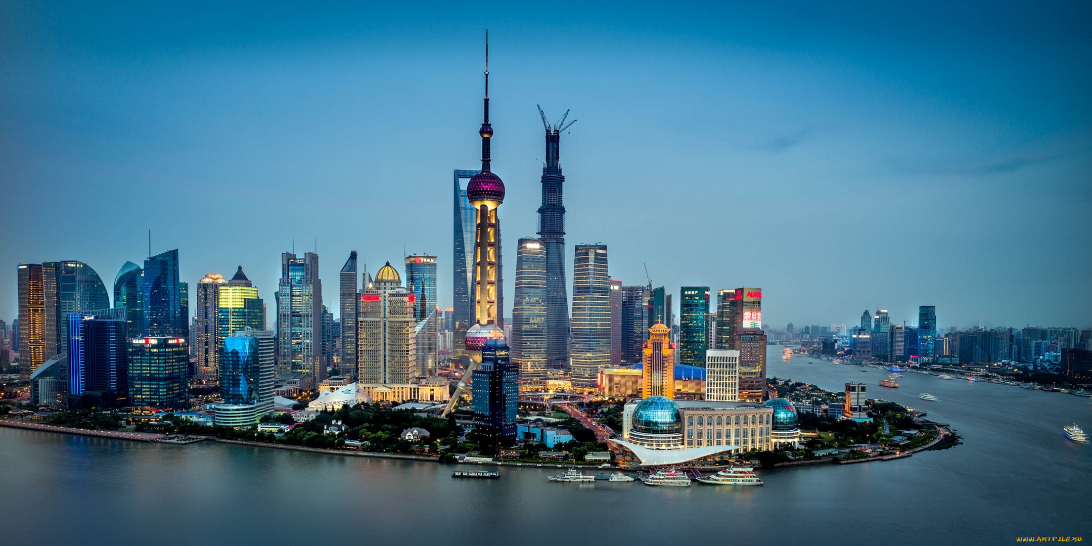 hongkou, shanghai, china, города, шанхай, китай, остров, хункоу, небоскрёбы, здания, ночной, город, река