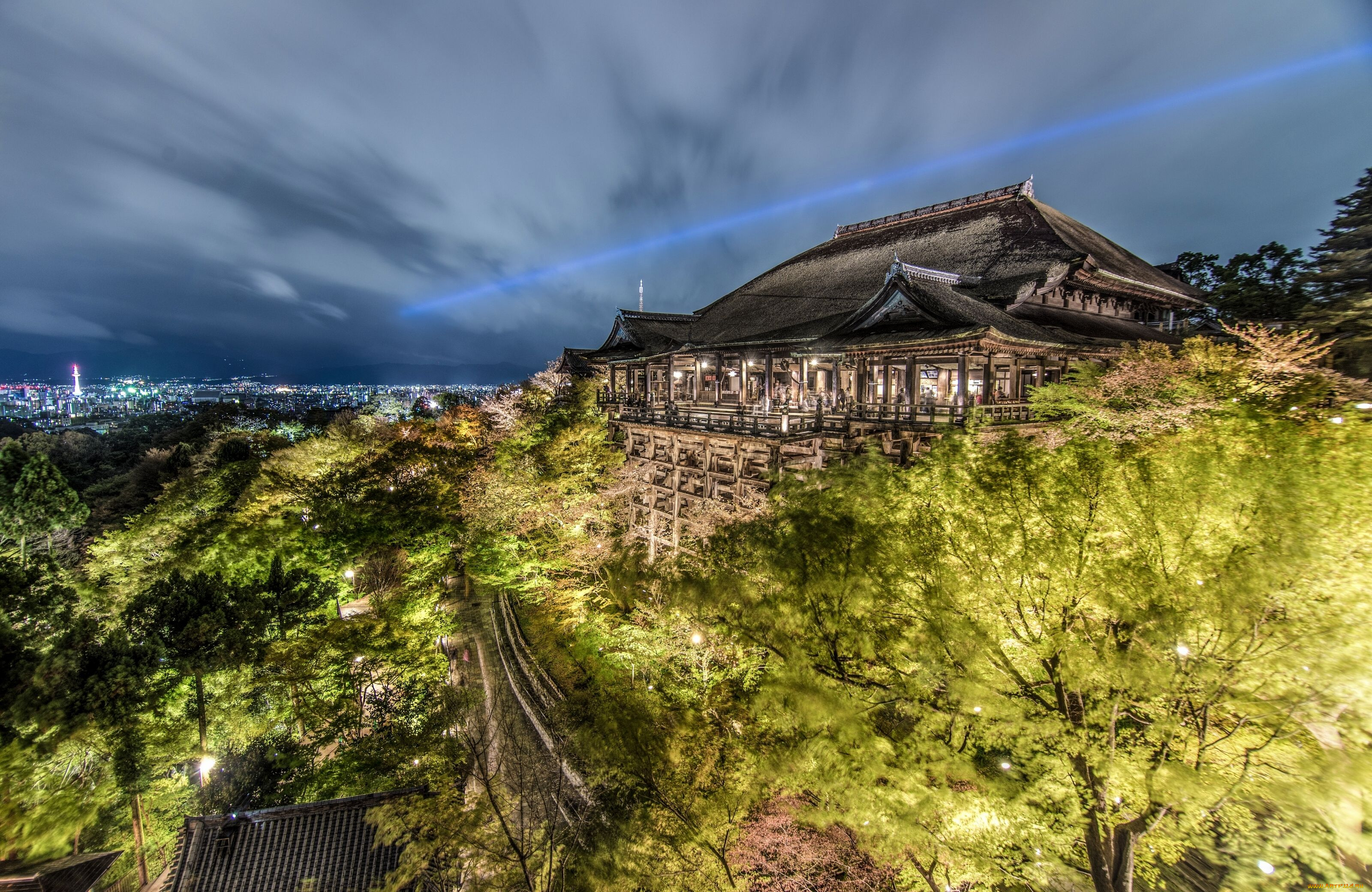 kiyomizu, dera, temple, kyoto, japan, города, буддистские, другие, храмы, hdr, деревья, панорама, ночной, город, kiyomizu-dera, киёмидзу-дэра, киото, Япония, храм