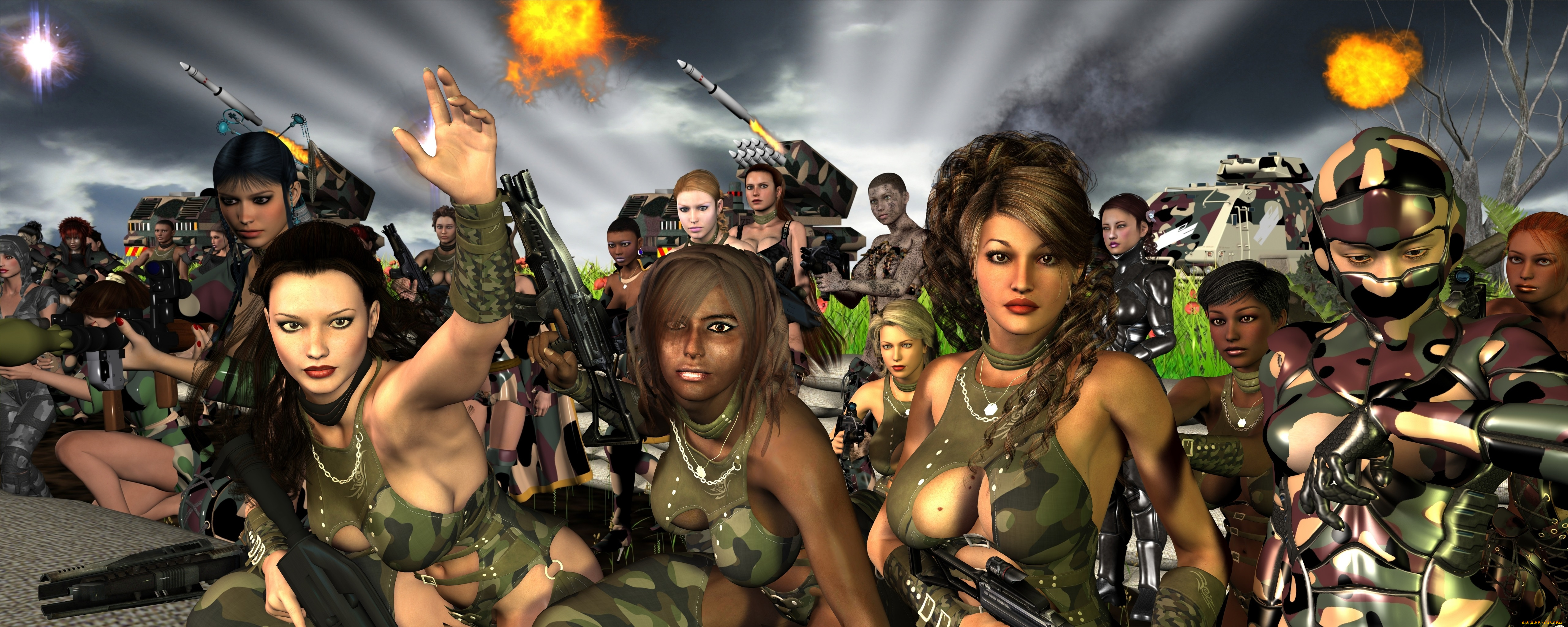 3д, графика, fantasy, фантазия, оружие, девушки