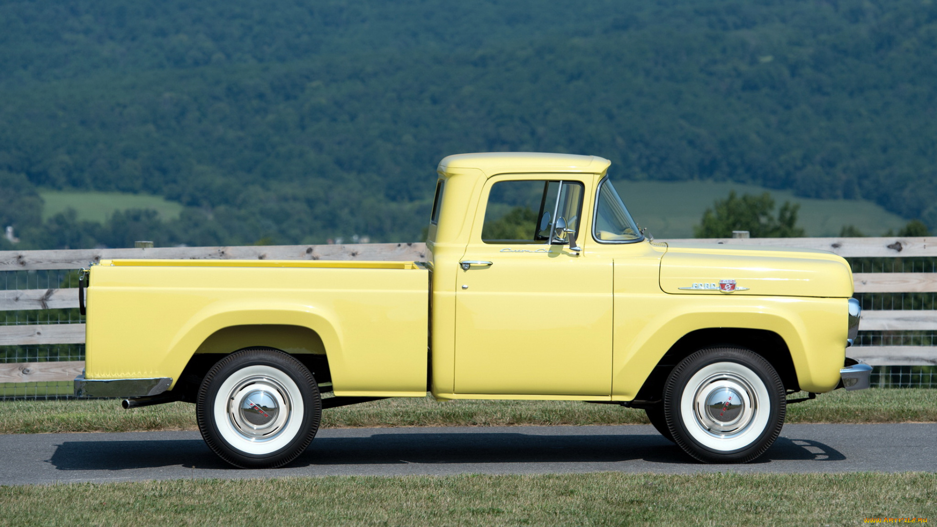 автомобили, ford, pickup, styleside, cab, custom, 1959г, f-100, желтый