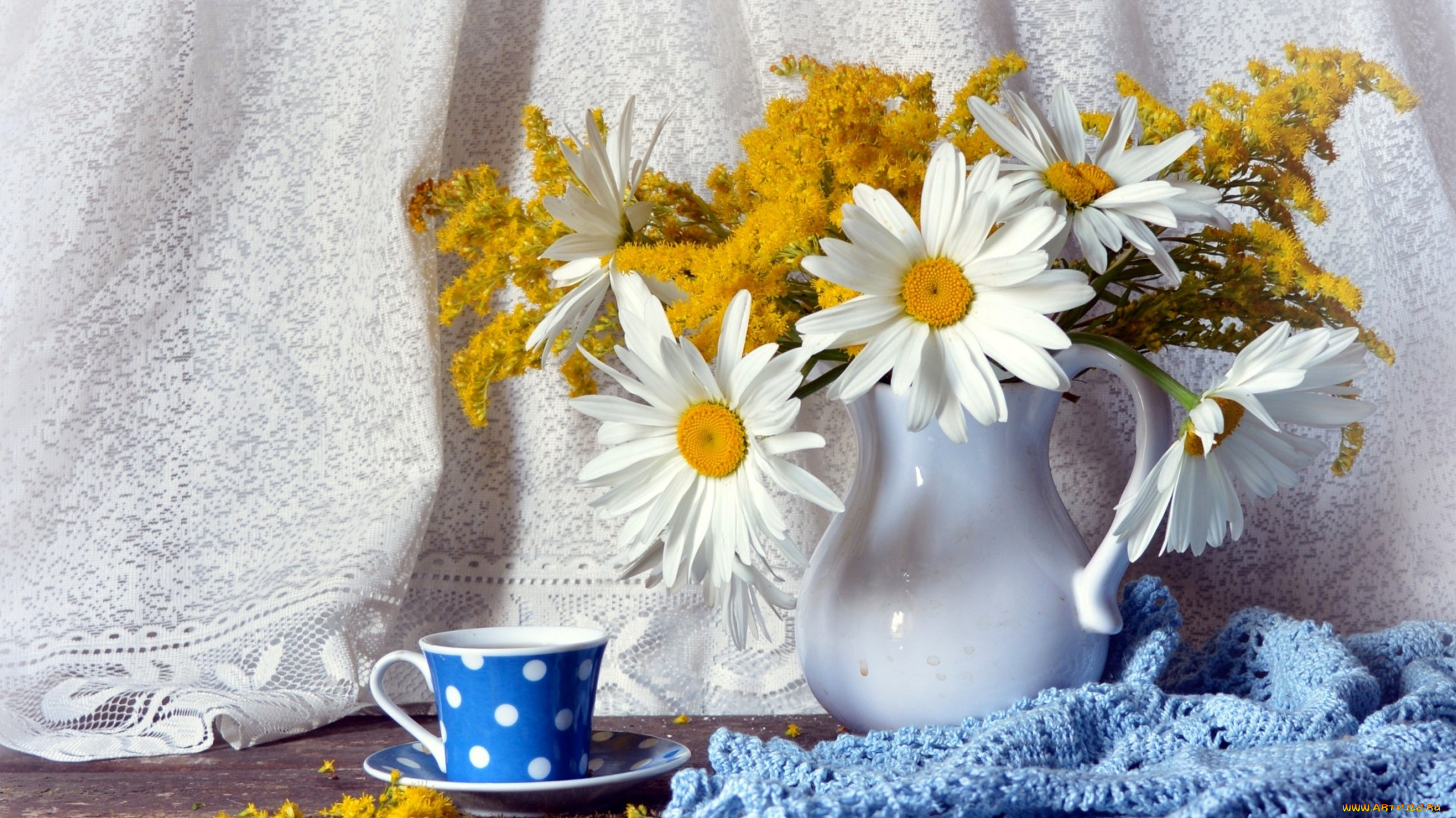 цветы, букеты, , композиции, натюрморт, чашка, ромашки, кувшин, букет