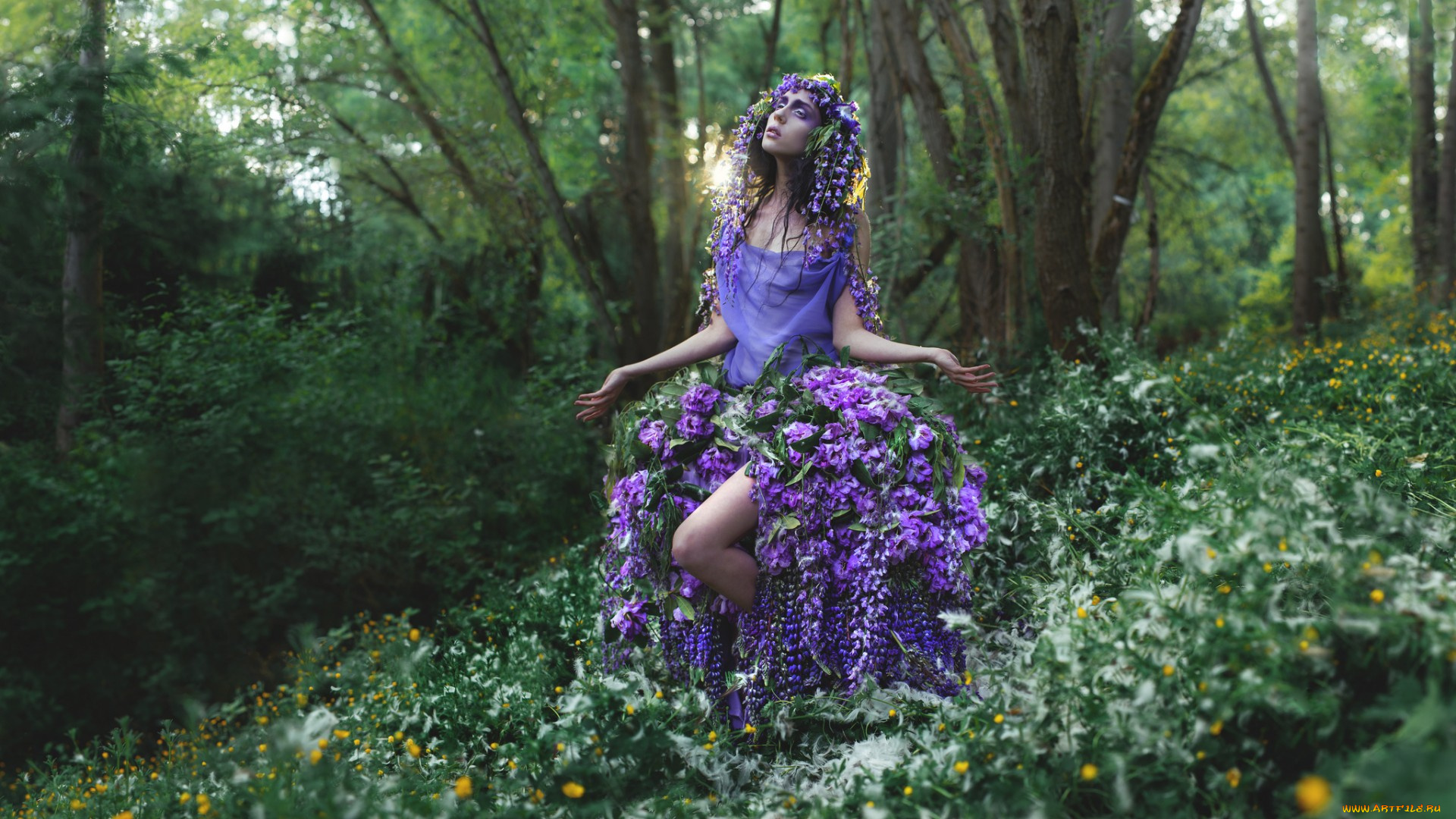девушки, -unsort, , креатив, венок, наряд, девушка, лес, настроение, люпины, цветы