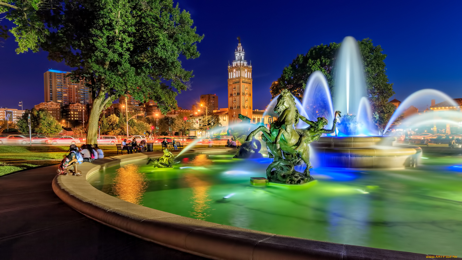 города, -, фонтаны, канзас-сити, jc, nichols, memorial, fountain, missouri, kansas, city, country, club, plaza, площадь, фонтан, миссури, скульптура