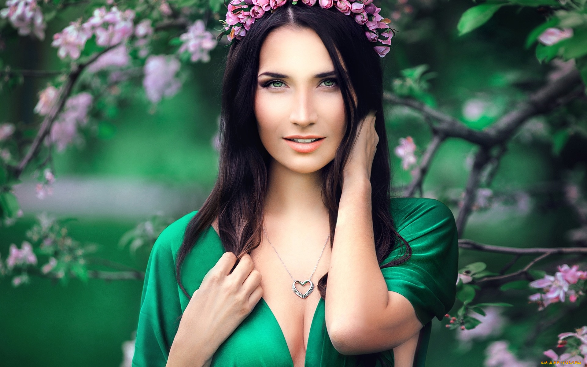 девушки, -unsort, , брюнетки, , шатенки, брюнетка, взгляд, венок