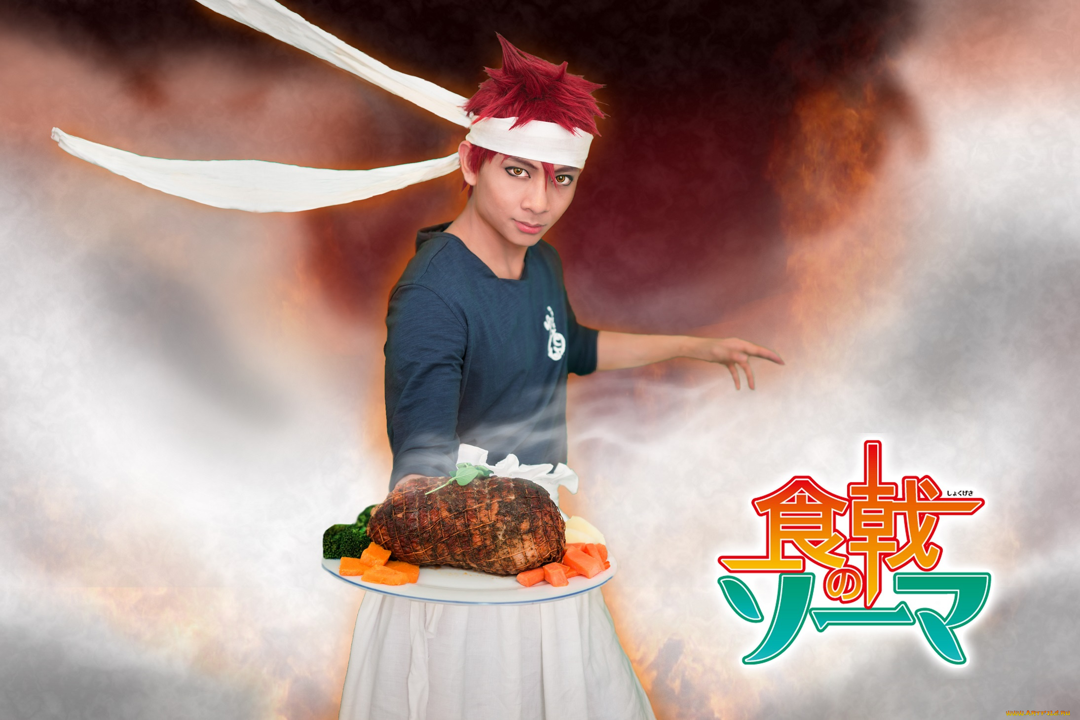 мужчины, -, unsort, косплей, арт, повар, сома, блюдо, мясо, азиат, японец
