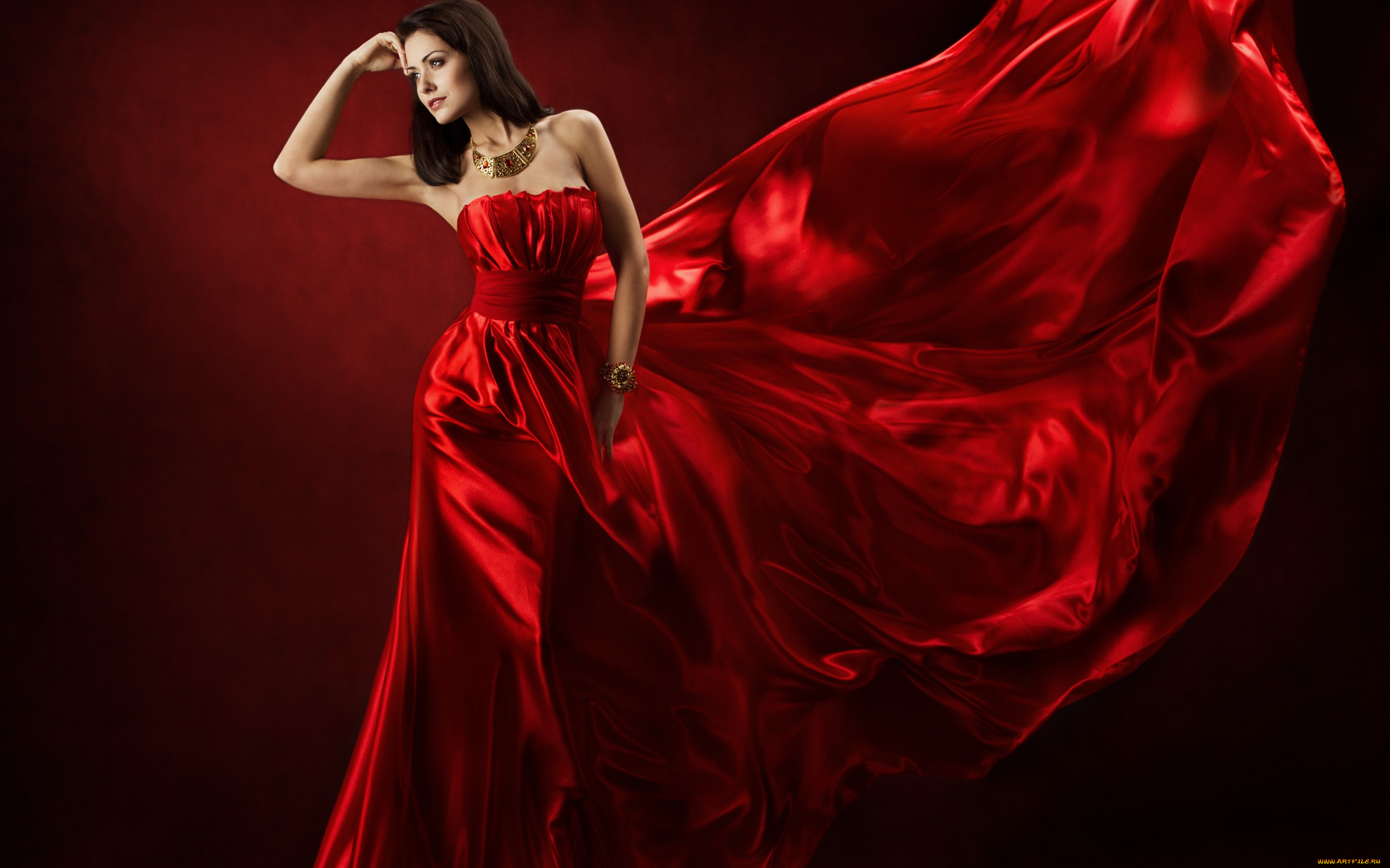 девушки, -unsort, , брюнетки, , шатенки, beautiful, dress, red, красный, woman, шелк, платье