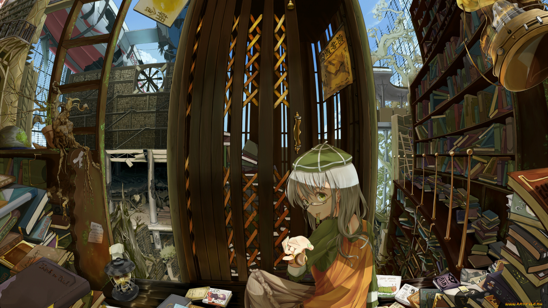 аниме, город, , улицы, , здания, девочка