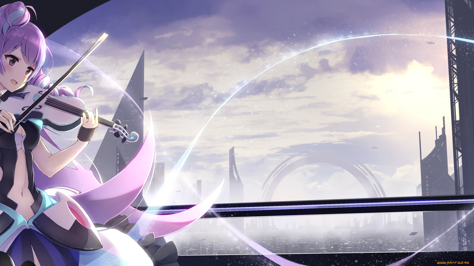 аниме, macross, delta, девушка, скрипка