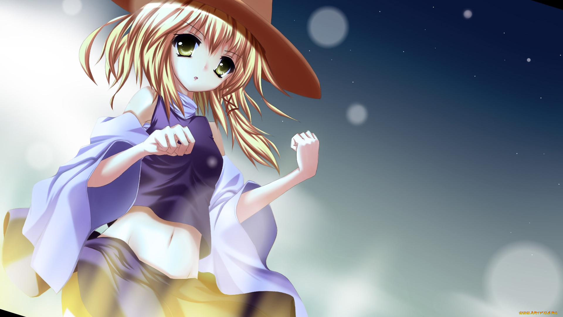 аниме, touhou, девушка, взгляд, фон