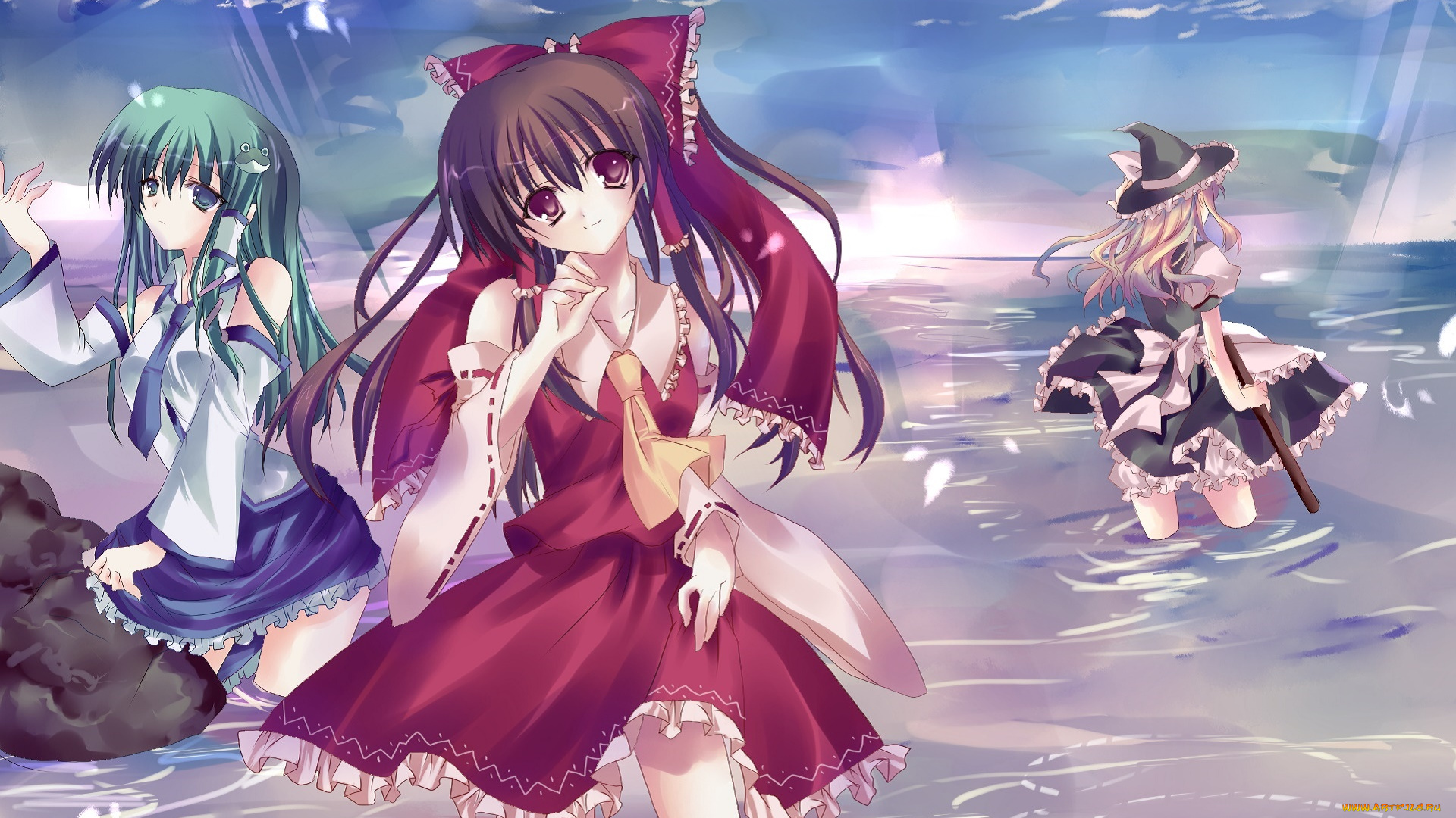 аниме, touhou, взгляд, девушка, фон