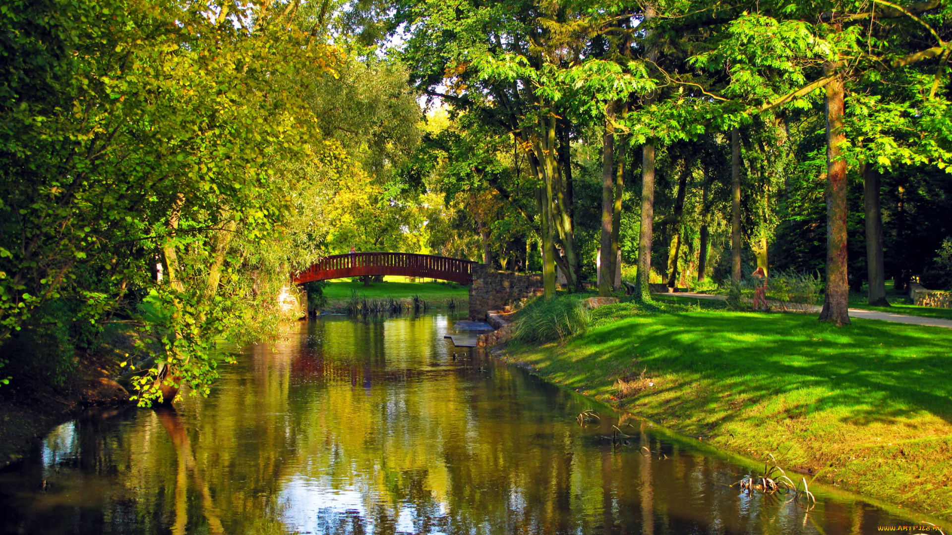 природа, парк, река, мостик, аллея