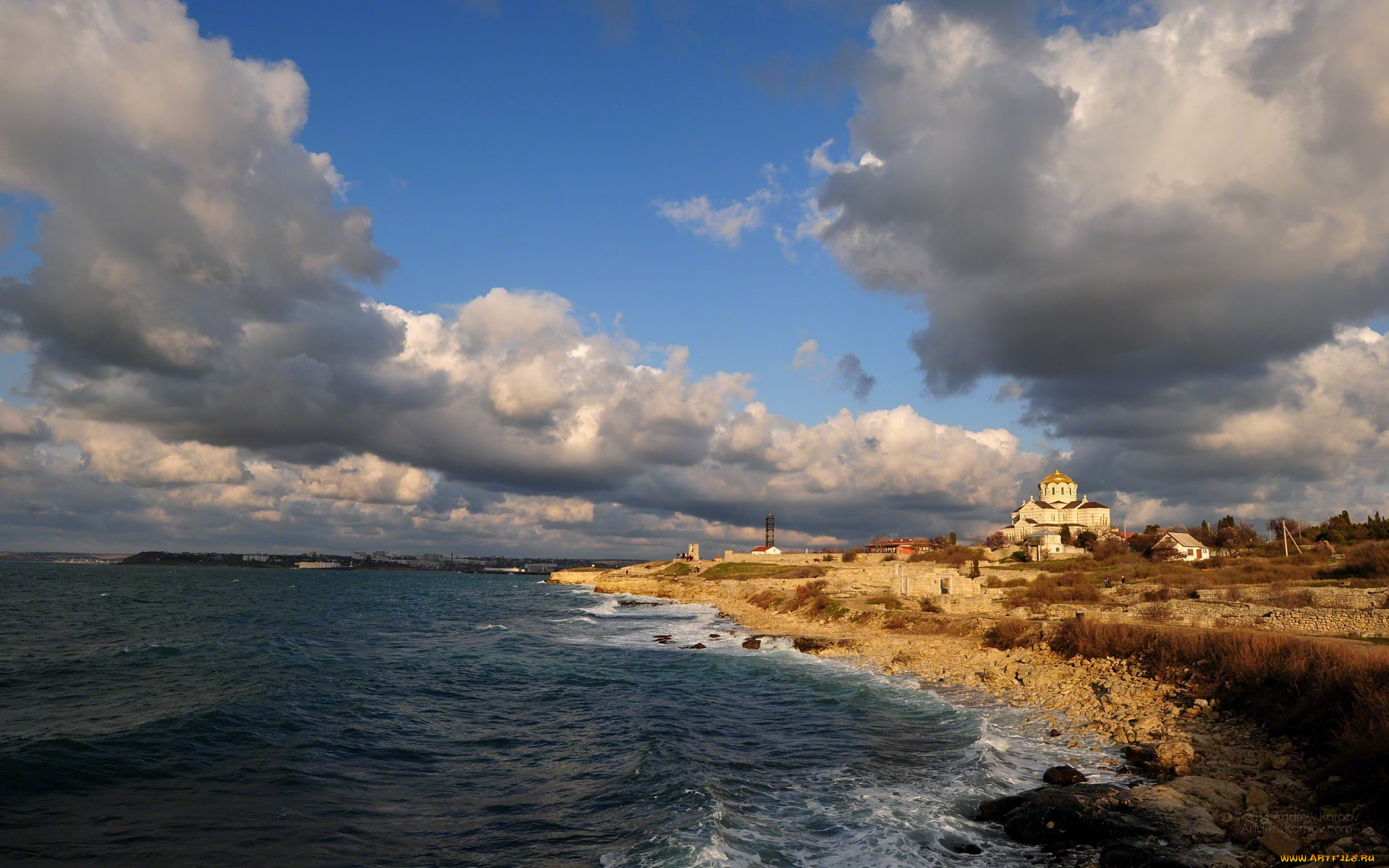 города, -, православные, церкви, , монастыри, храм, тучи, река, берег, пейзаж