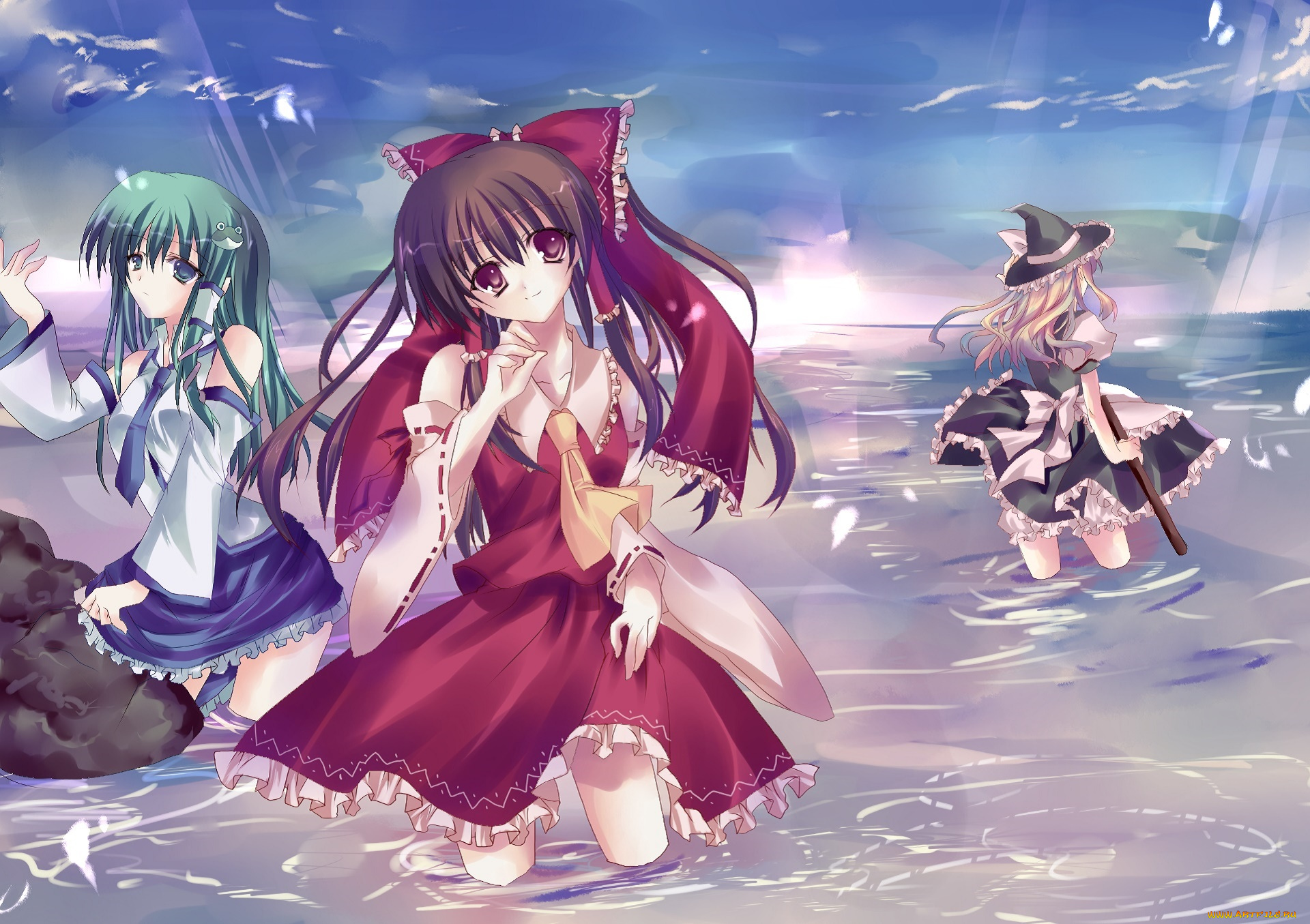 аниме, touhou, взгляд, девушка, фон